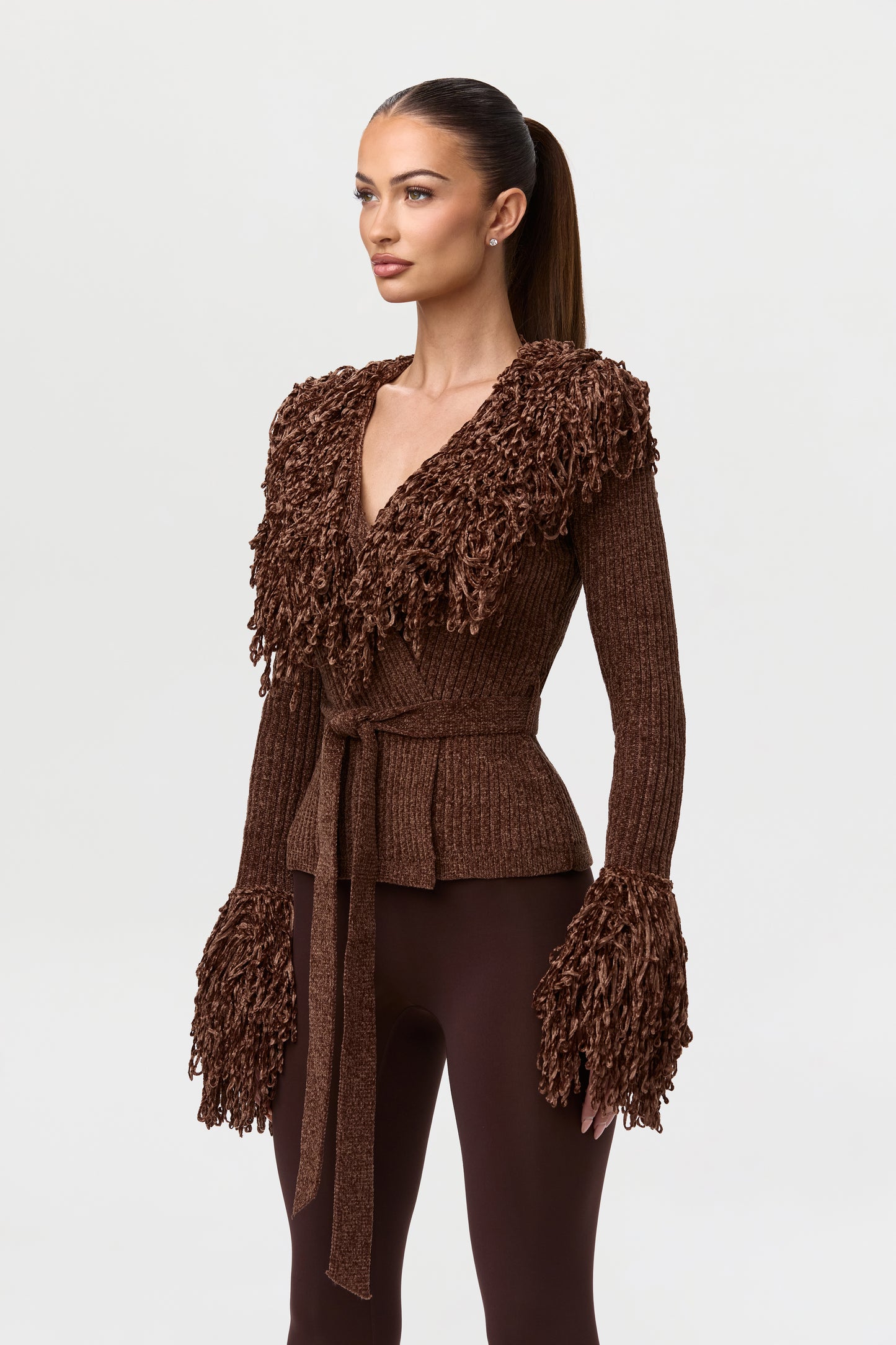 Knit Fringe V-Neck Cardigan