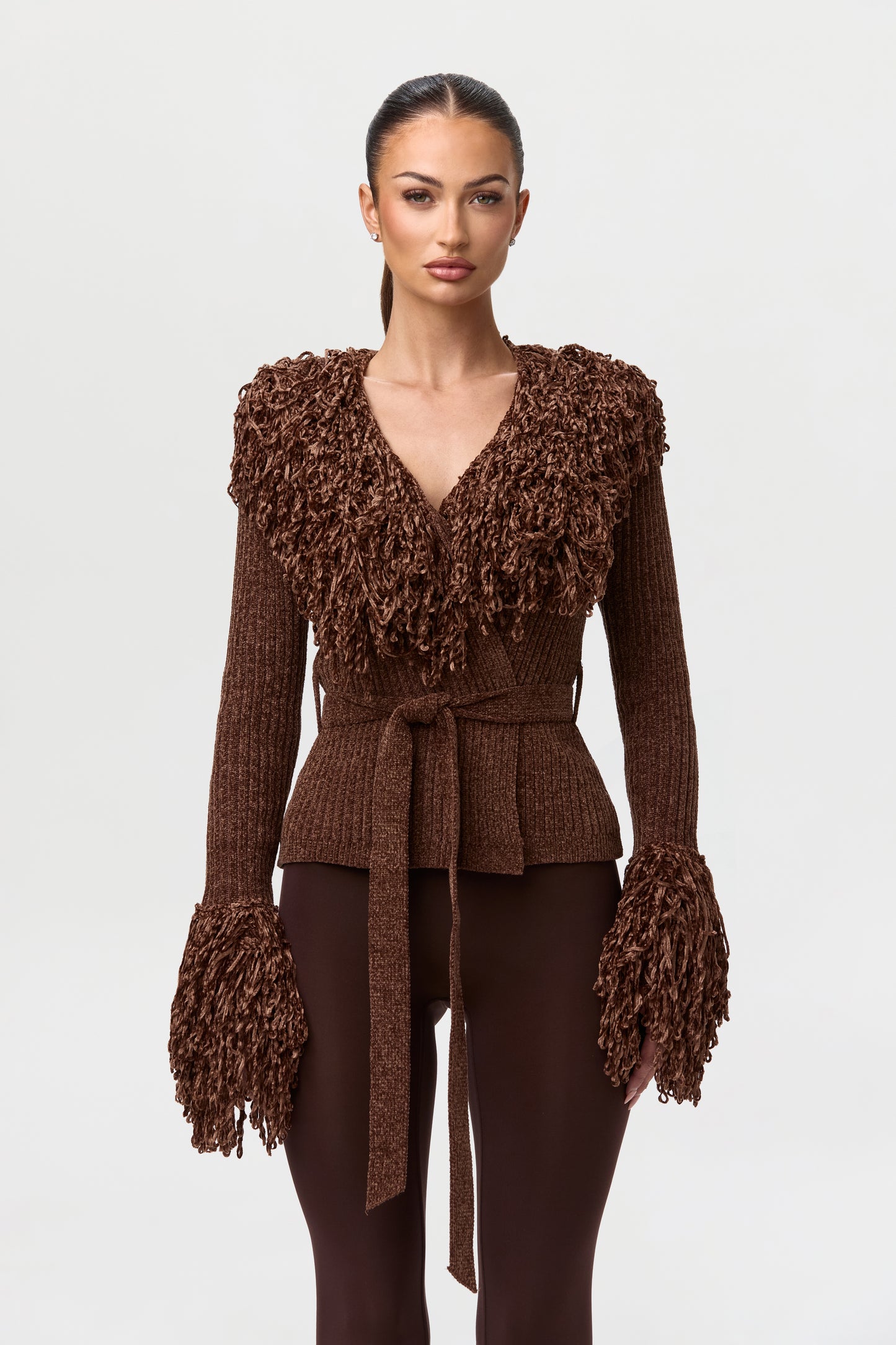 Knit Fringe V-Neck Cardigan
