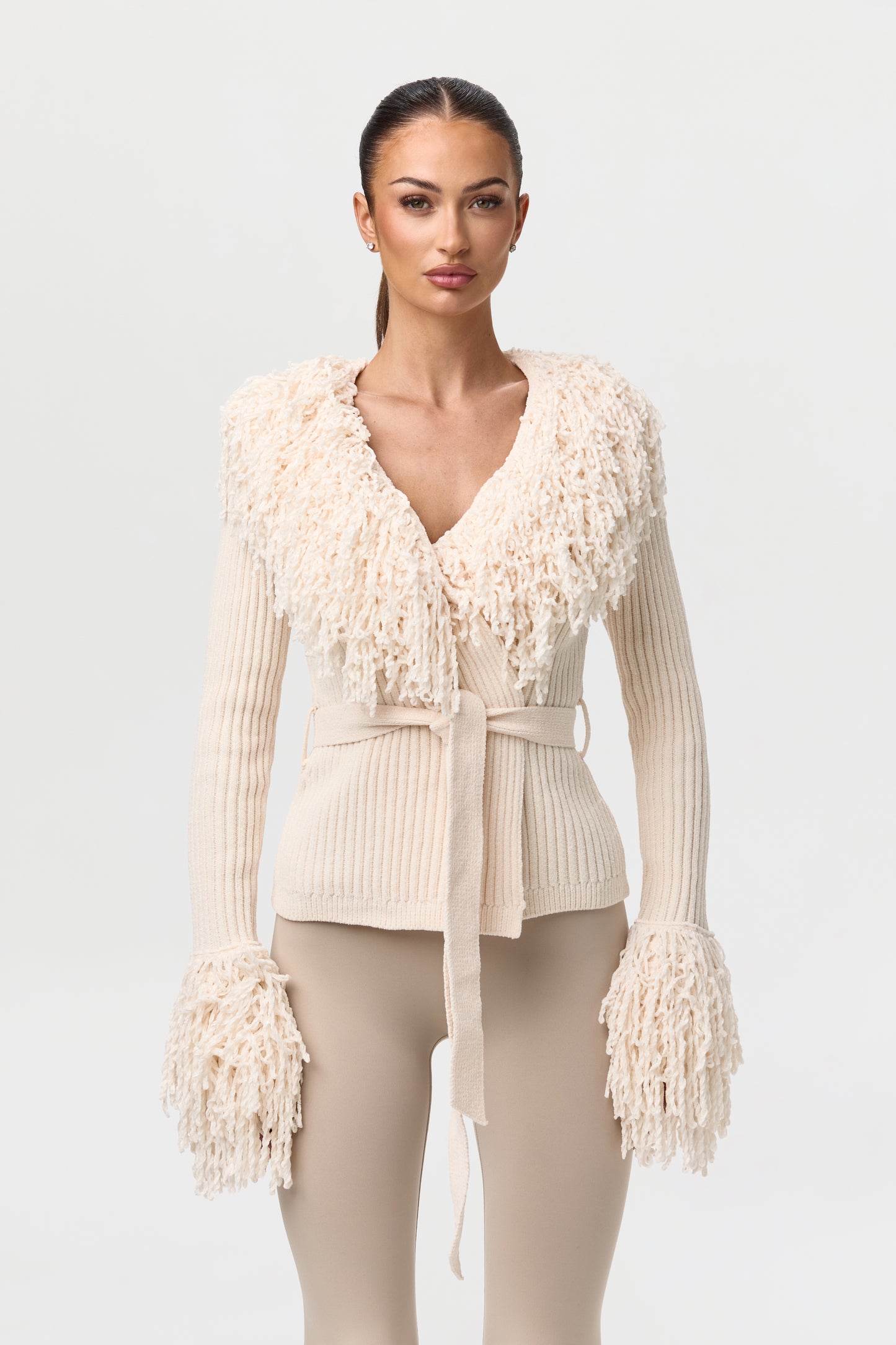 Knit Fringe V-Neck Cardigan