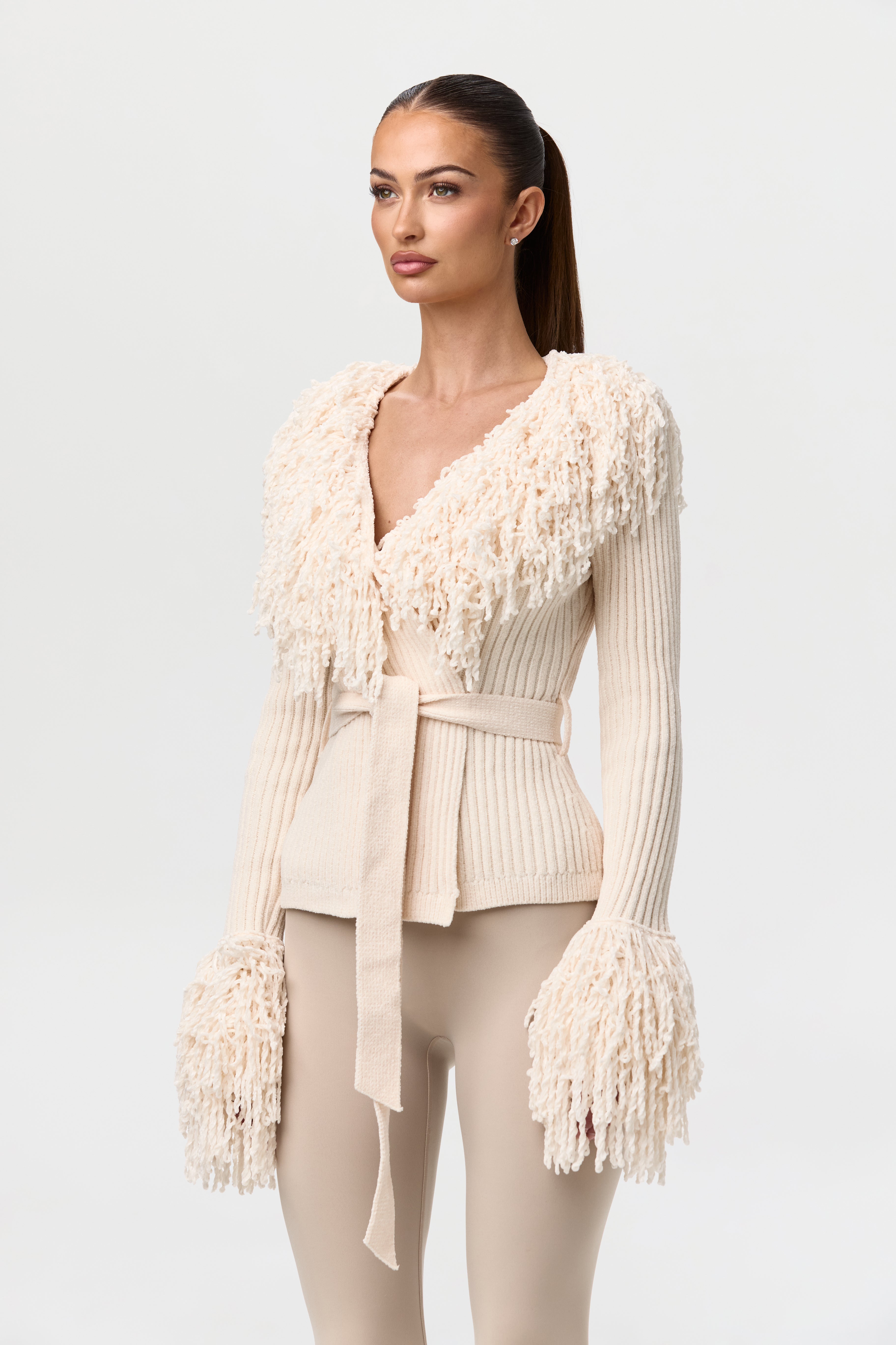 Knit Fringe V-Neck Cardigan – Naked Wardrobe