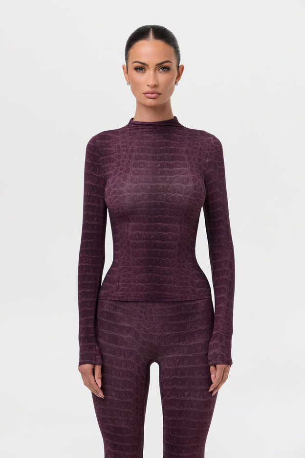 Naked Print Mock Neck Top
