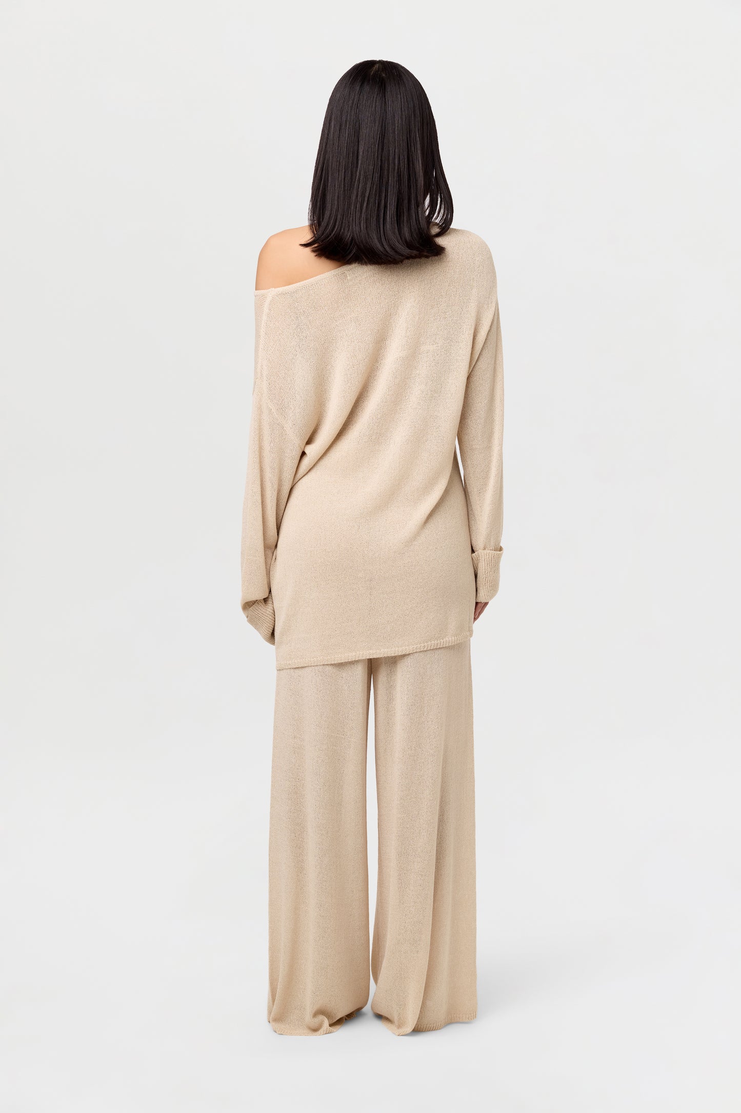 Knit V-Neck Off-Shoulder Tunic Top