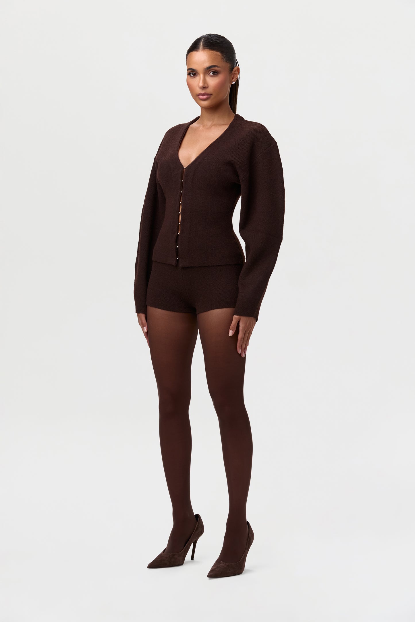 Knit V-Neck Rhinestone Cardigan