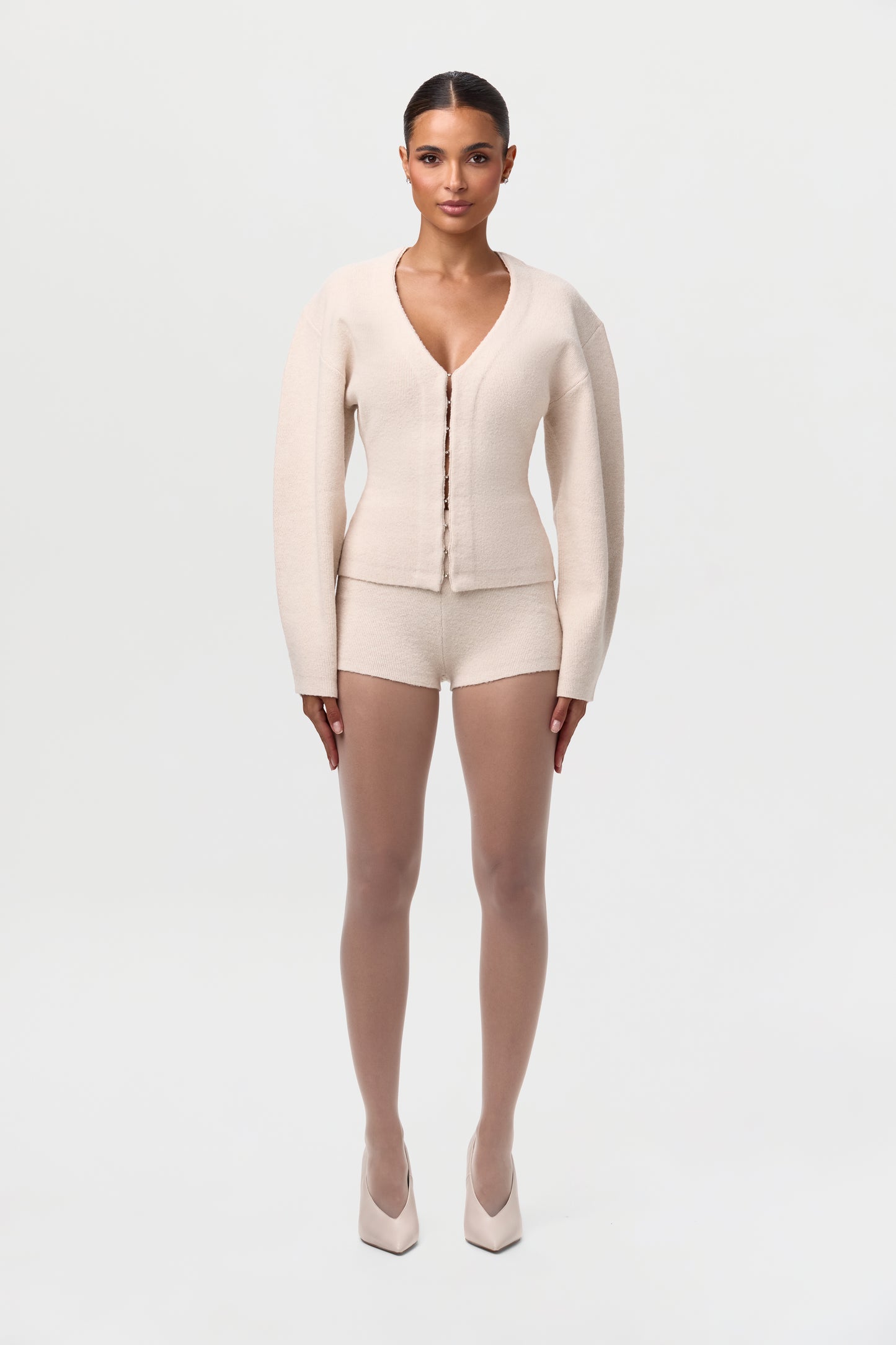 Knit V-Neck Rhinestone Cardigan