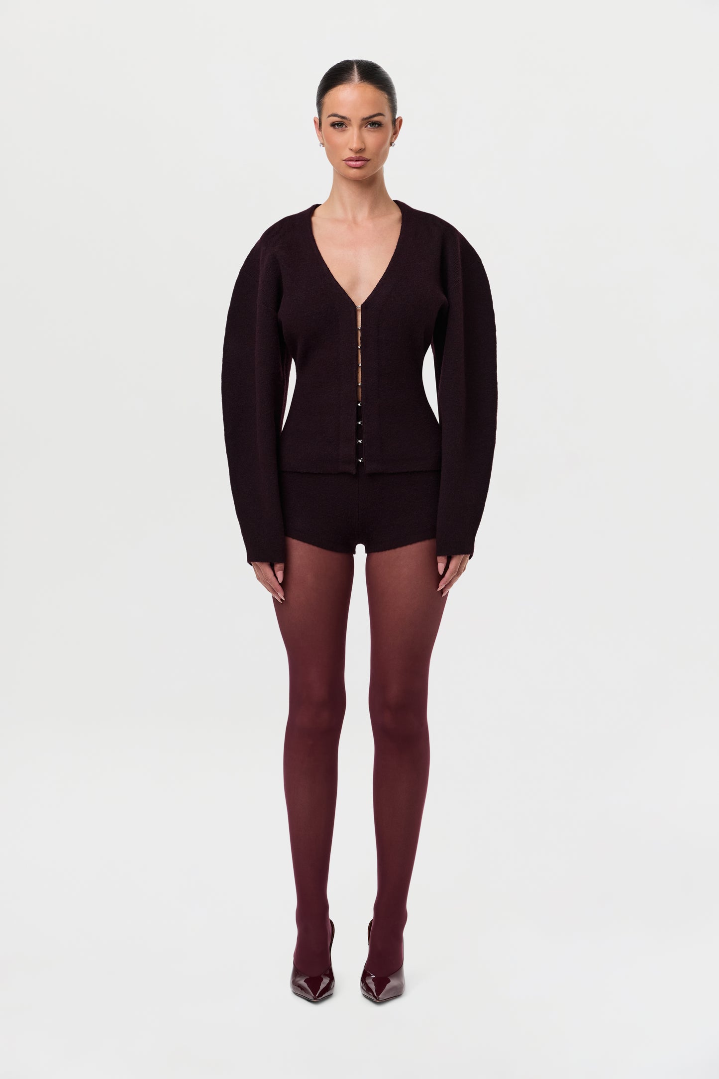 Knit V-Neck Rhinestone Cardigan