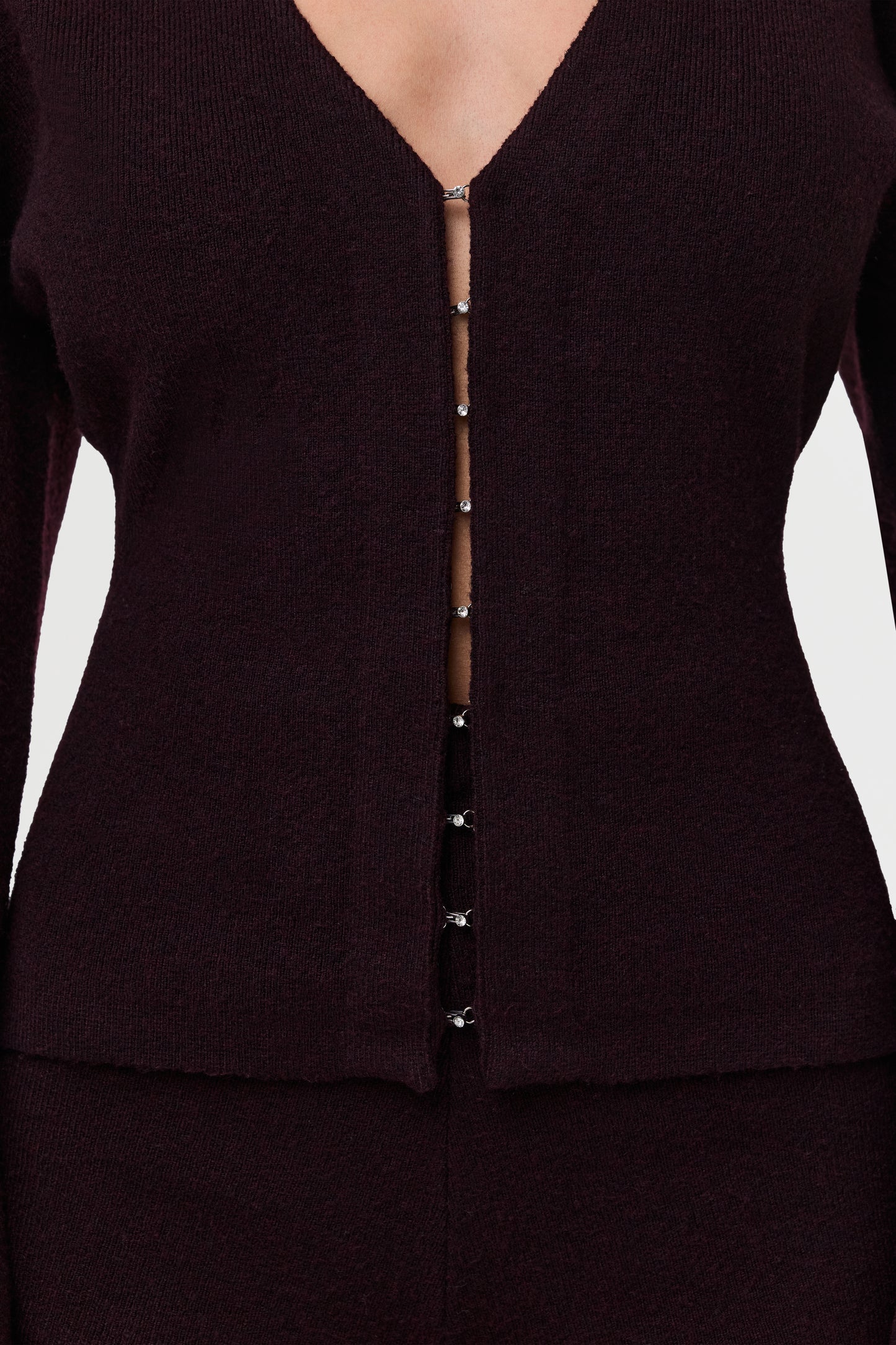 Knit V-Neck Rhinestone Cardigan