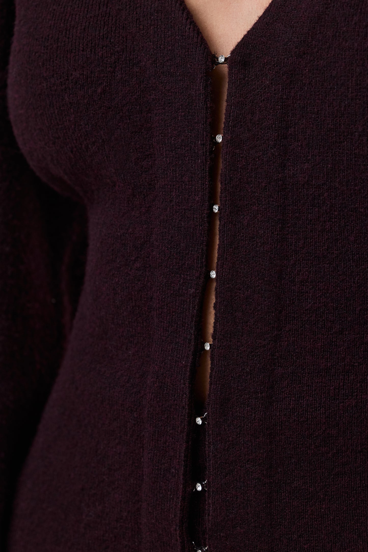 Knit V-Neck Rhinestone Cardigan