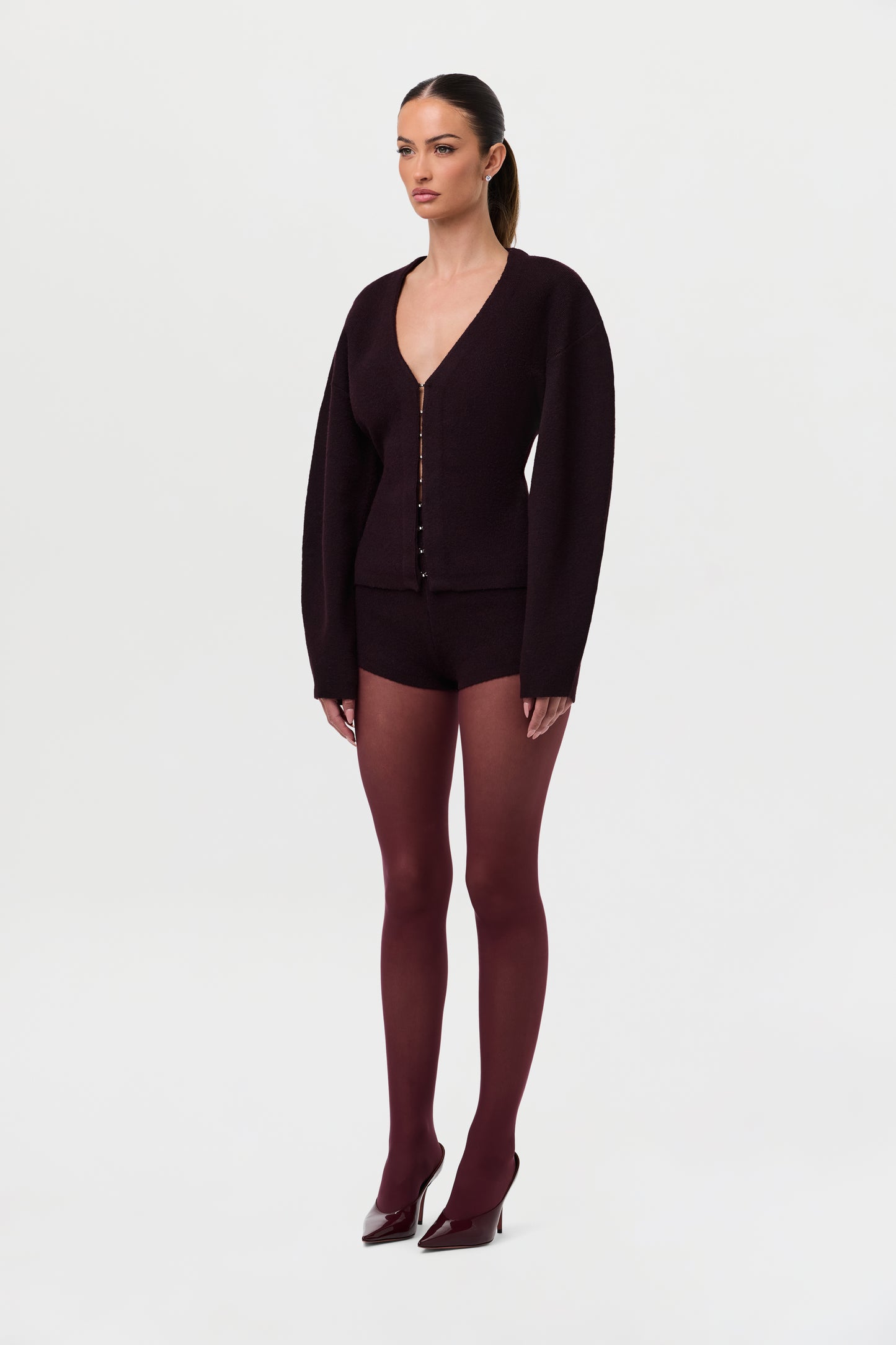 Knit V-Neck Rhinestone Cardigan