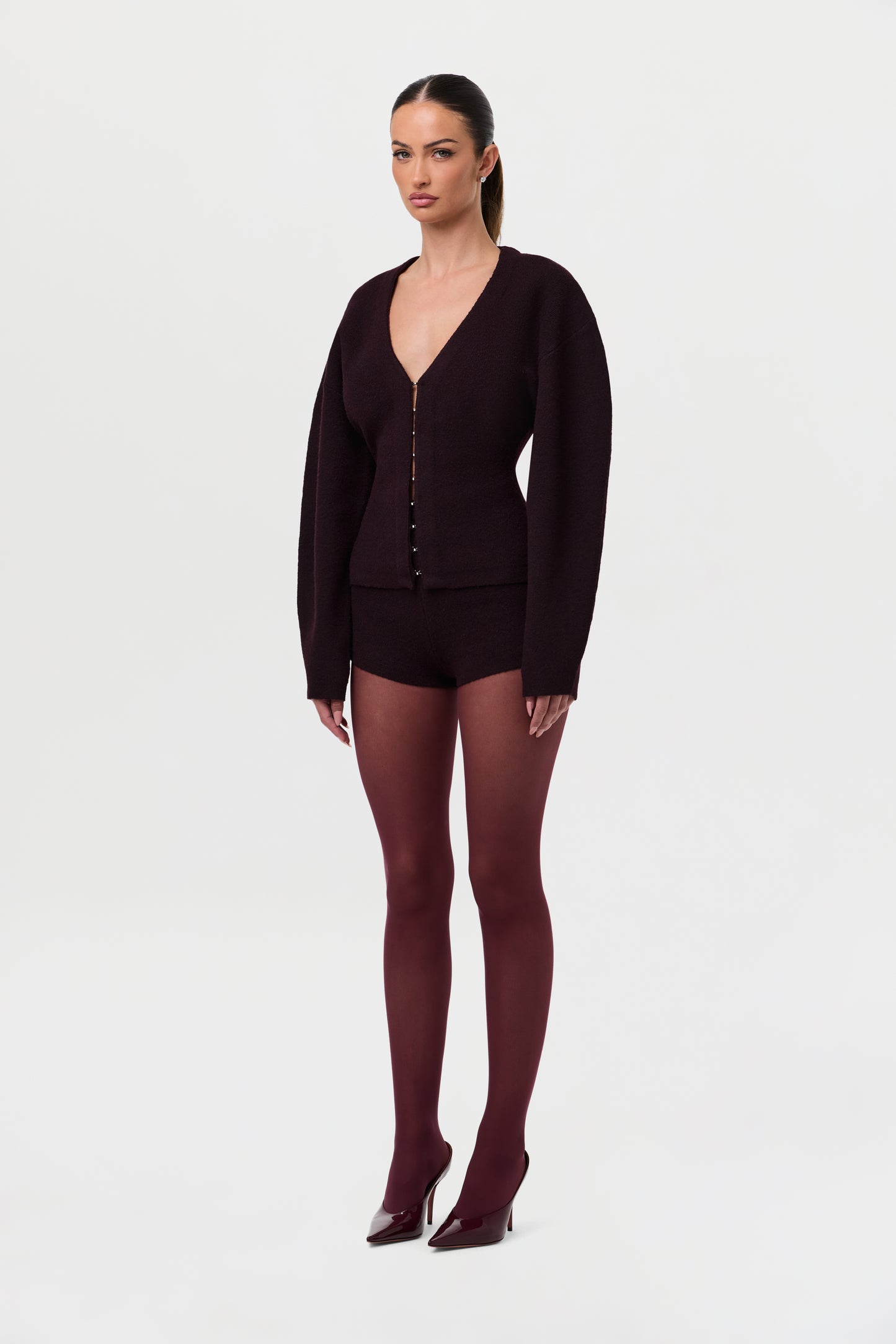 Knit V-Neck Rhinestone Cardigan