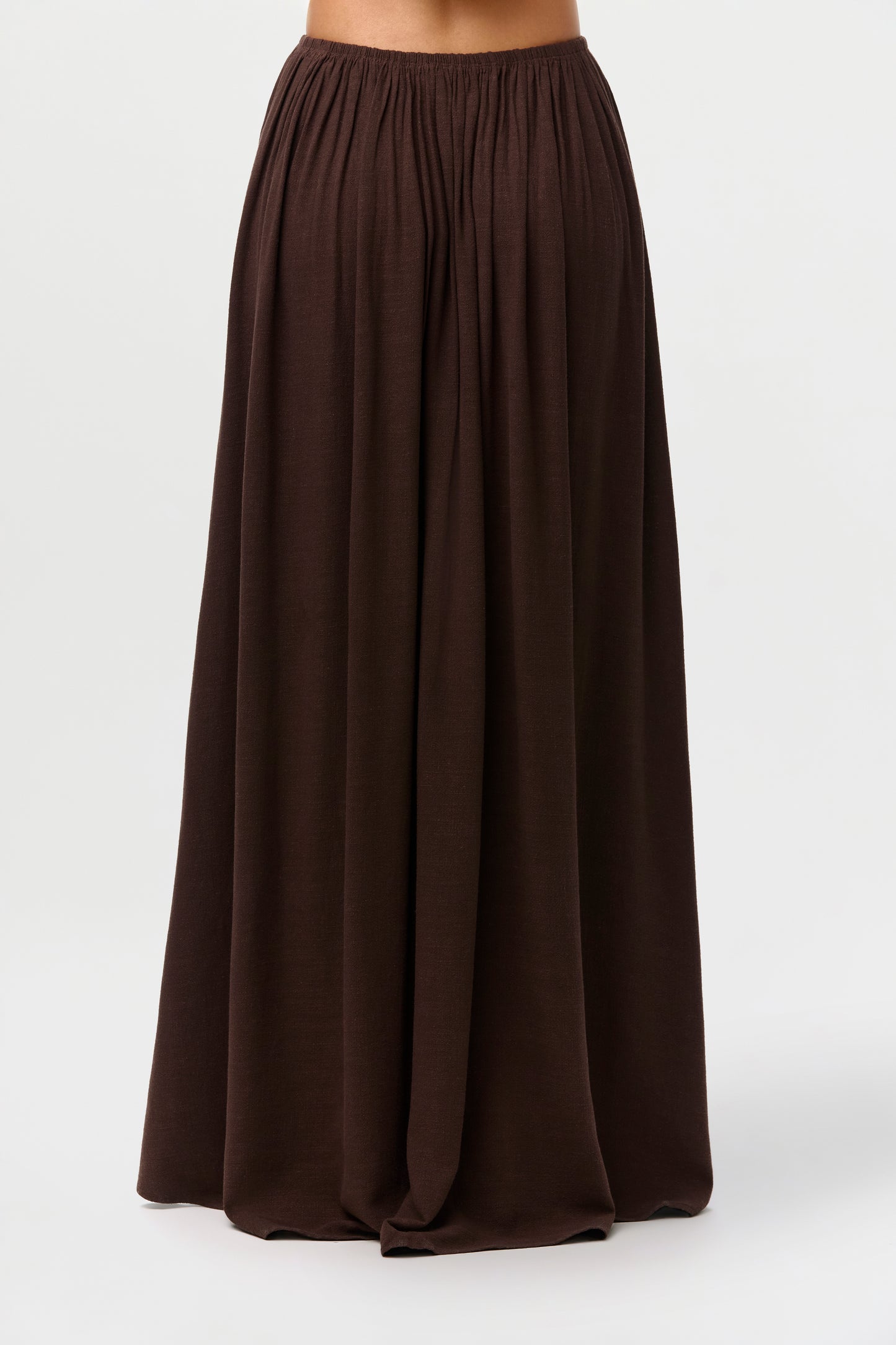 Dark Chocolate Linen Pleated Maxi Skirt
