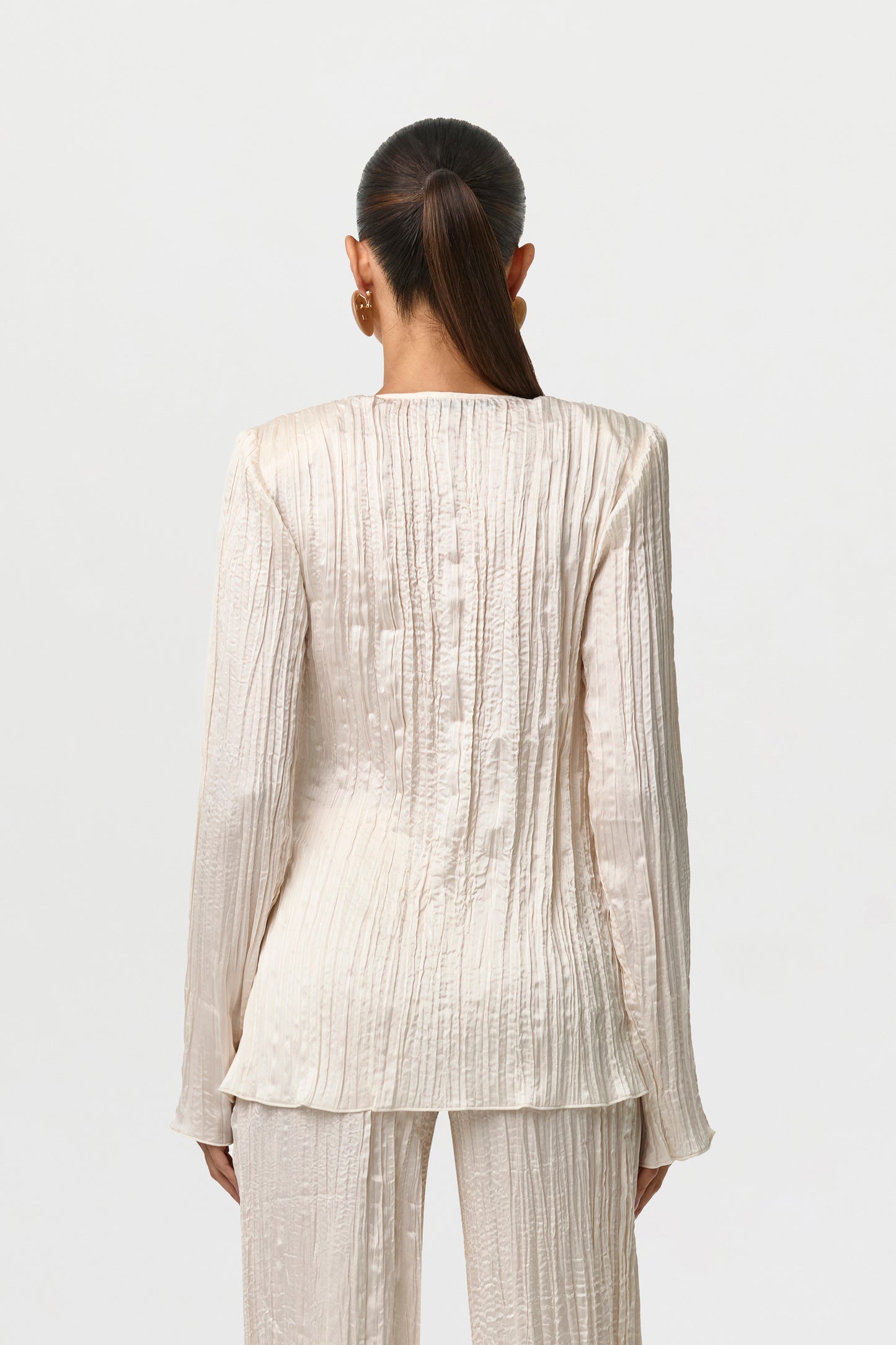 Satin Plissé V-Neck Top