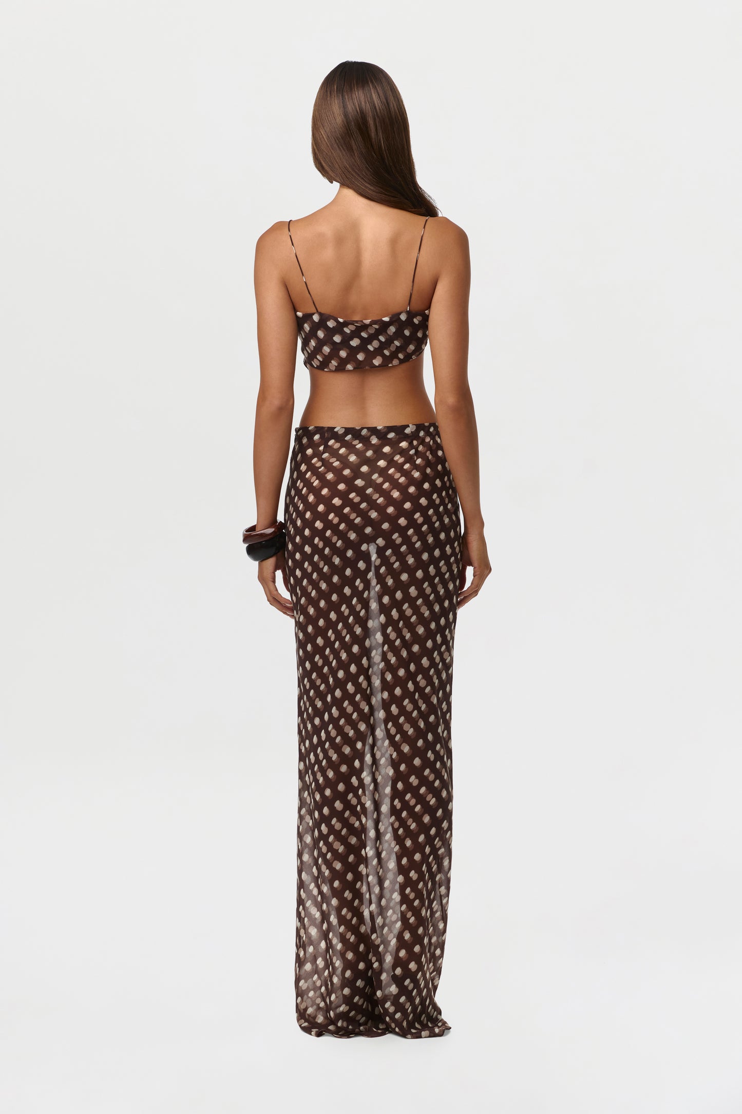 Polka Dot Illusion Chiffon Print Asymmetric Crop Top