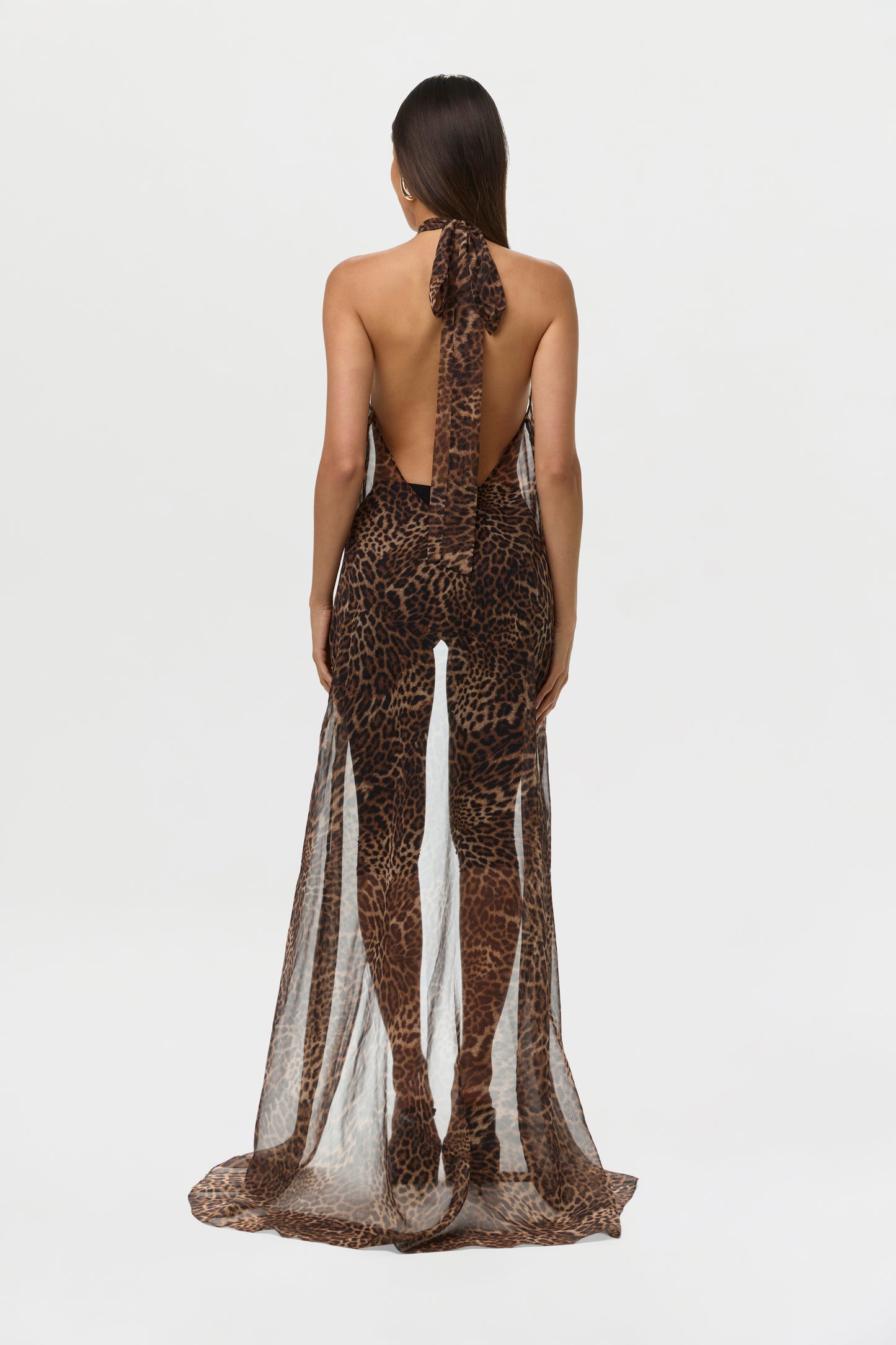 Spotted Leopard Chiffon Print Maxi Halter Top