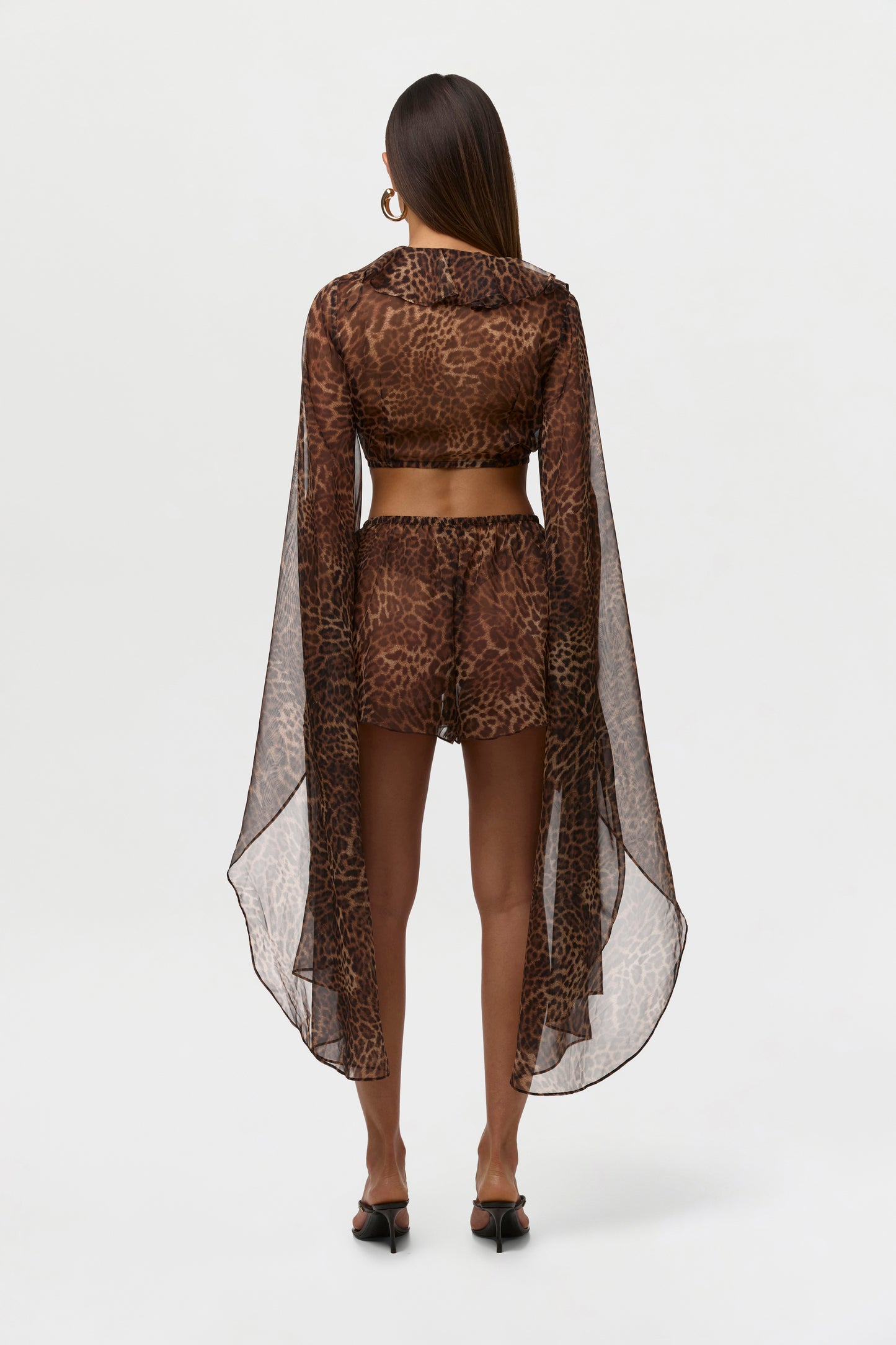 Spotted Leopard Chiffon Print Ruffle Crop Top
