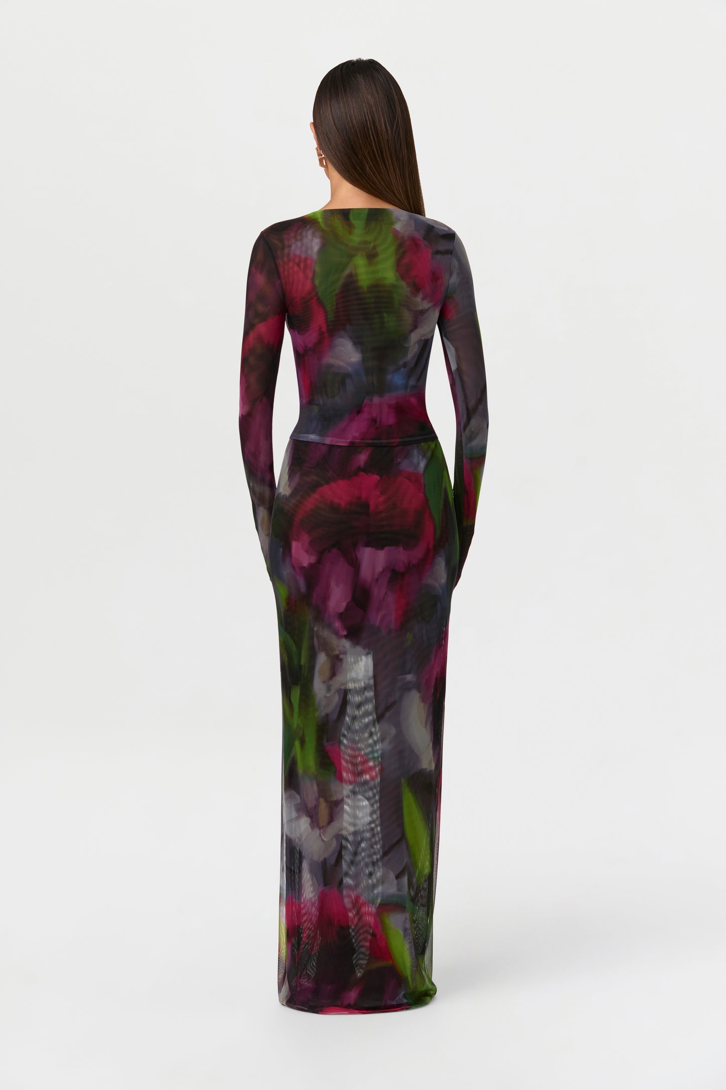Baroque Bloom Mesh Print Crew Top