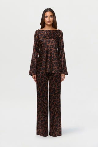 Silk Print Wideleg Pants