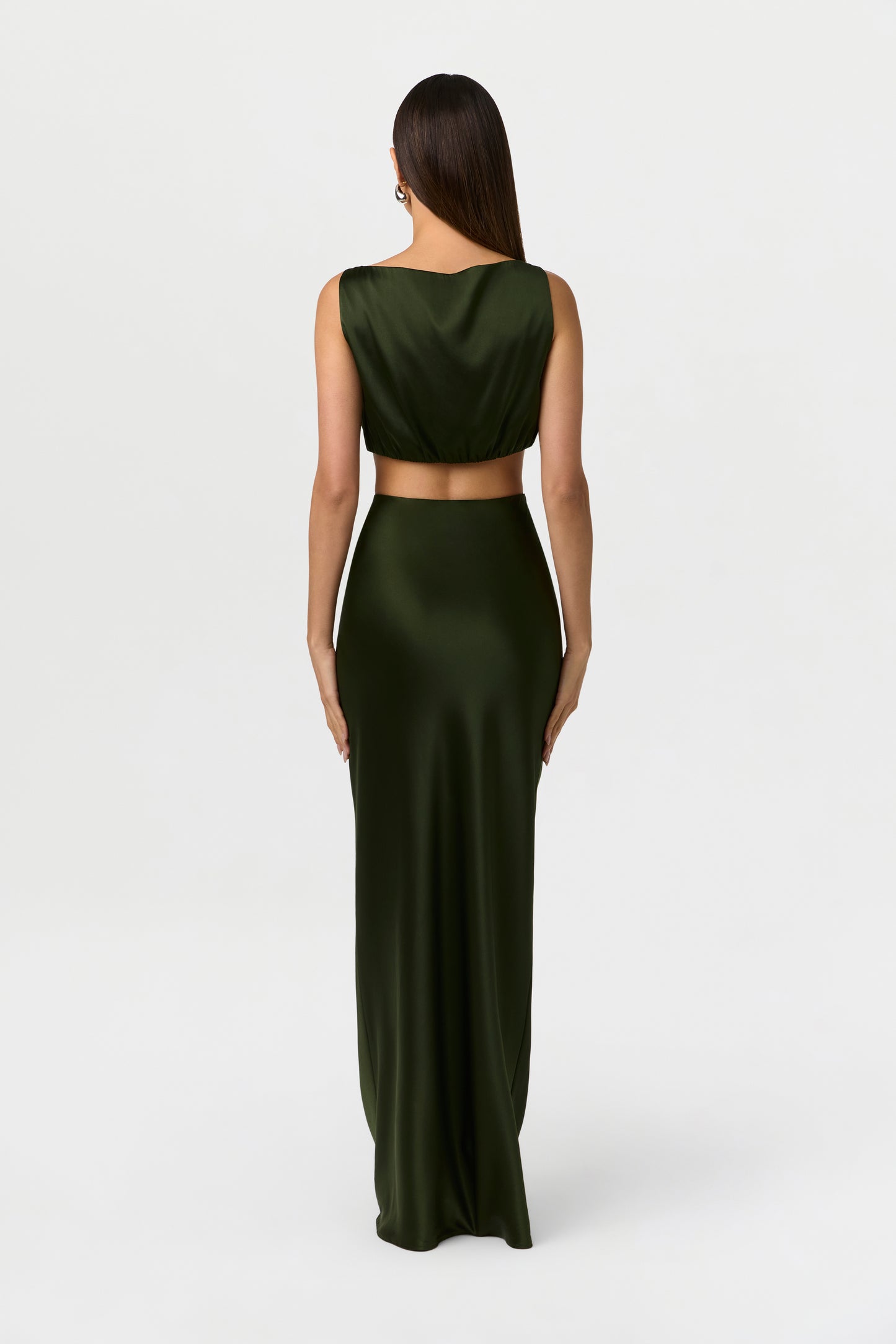 Noir Green Silk High Waist Maxi Skirt