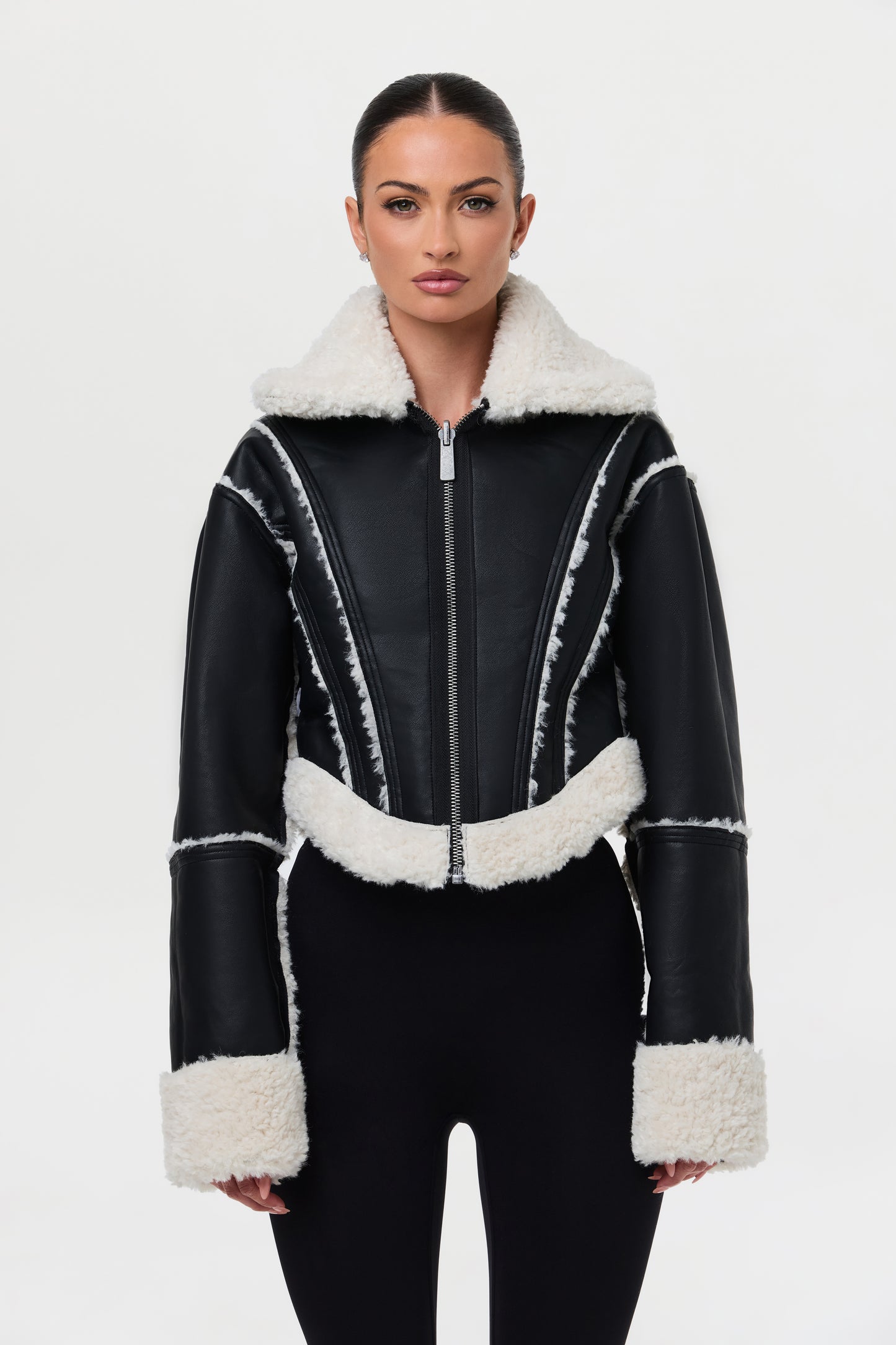 Reversible Vegan Leather Sherpa Jacket