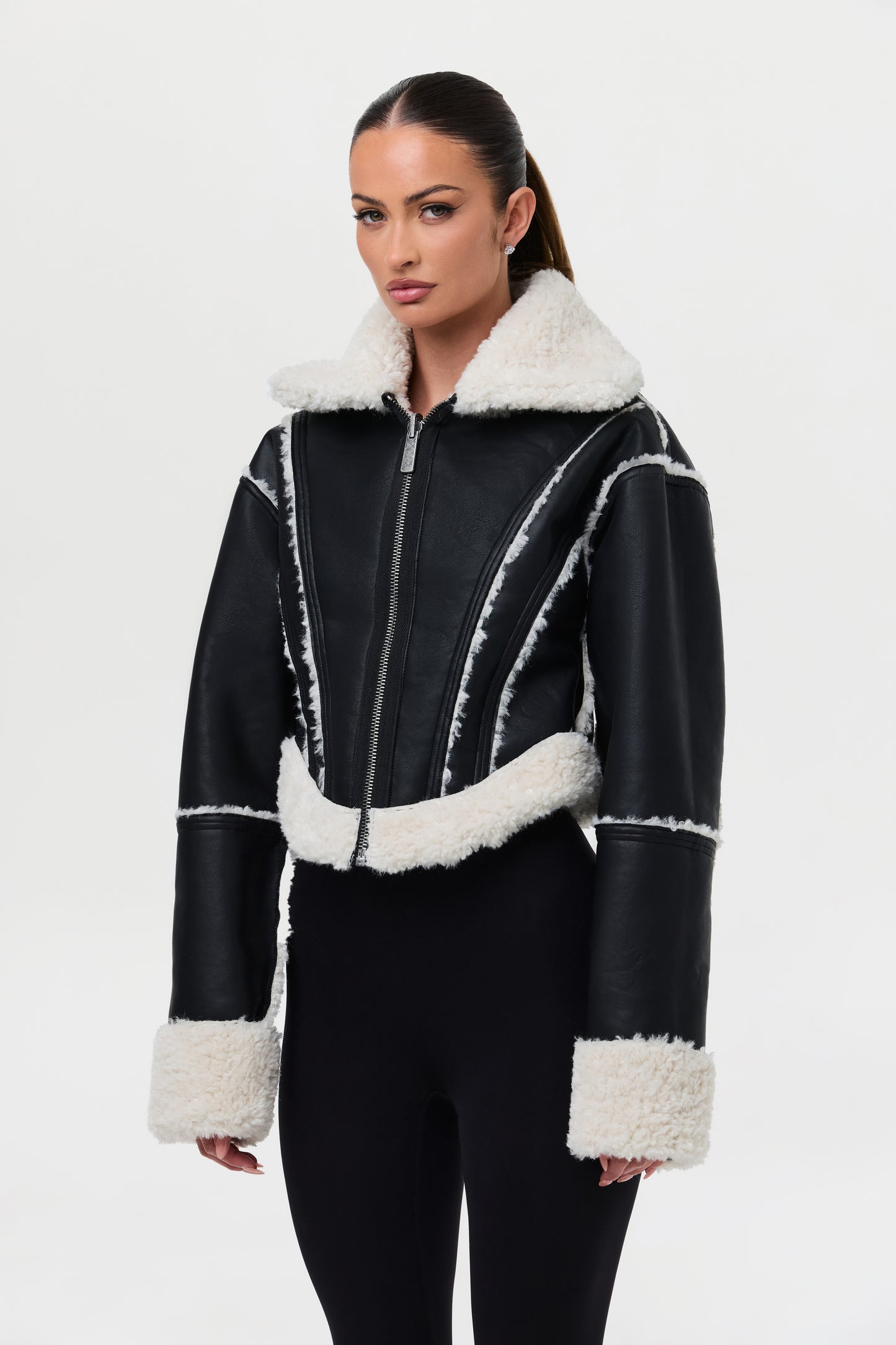 Reversible Vegan Leather Sherpa Jacket