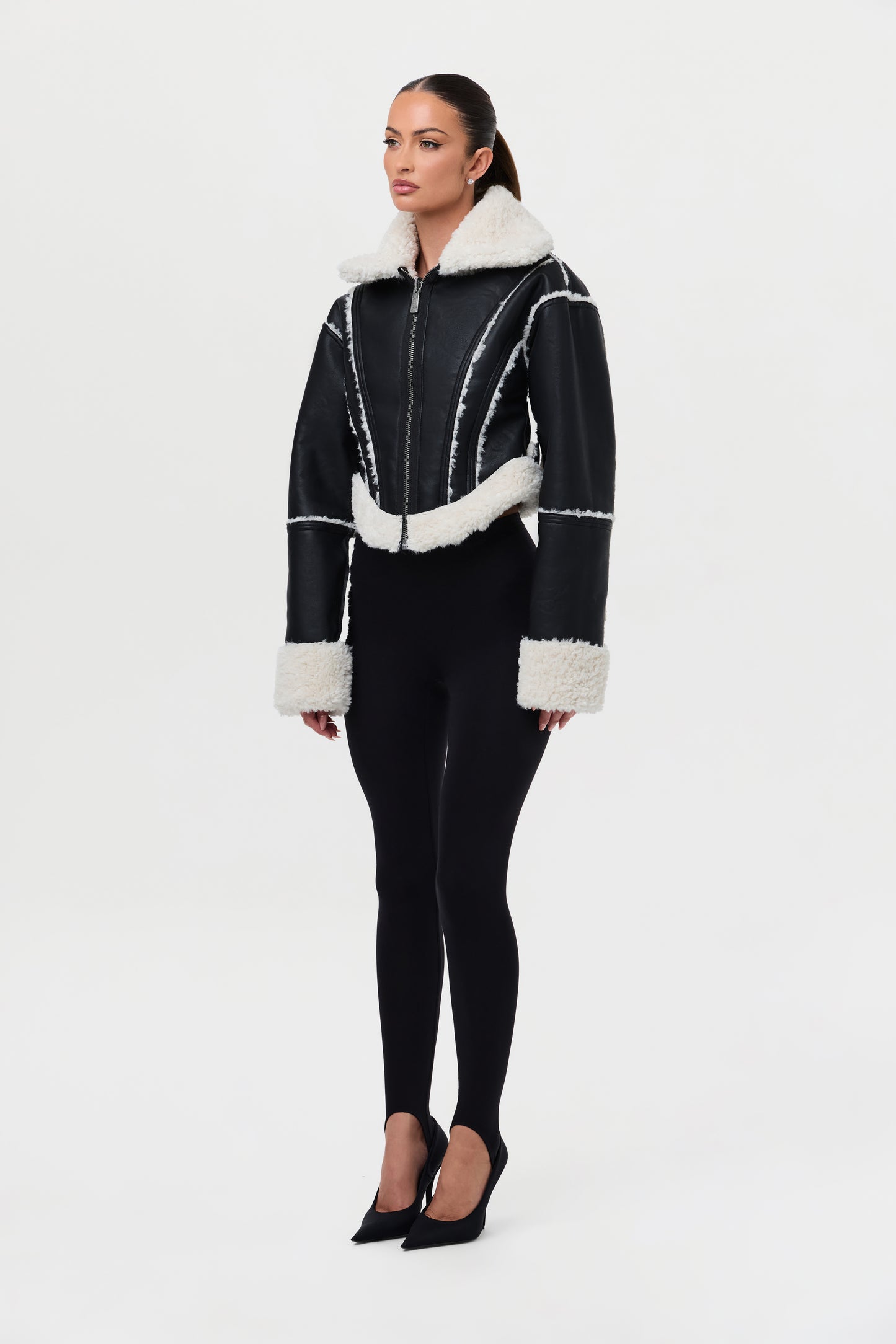 Reversible Vegan Leather Sherpa Jacket