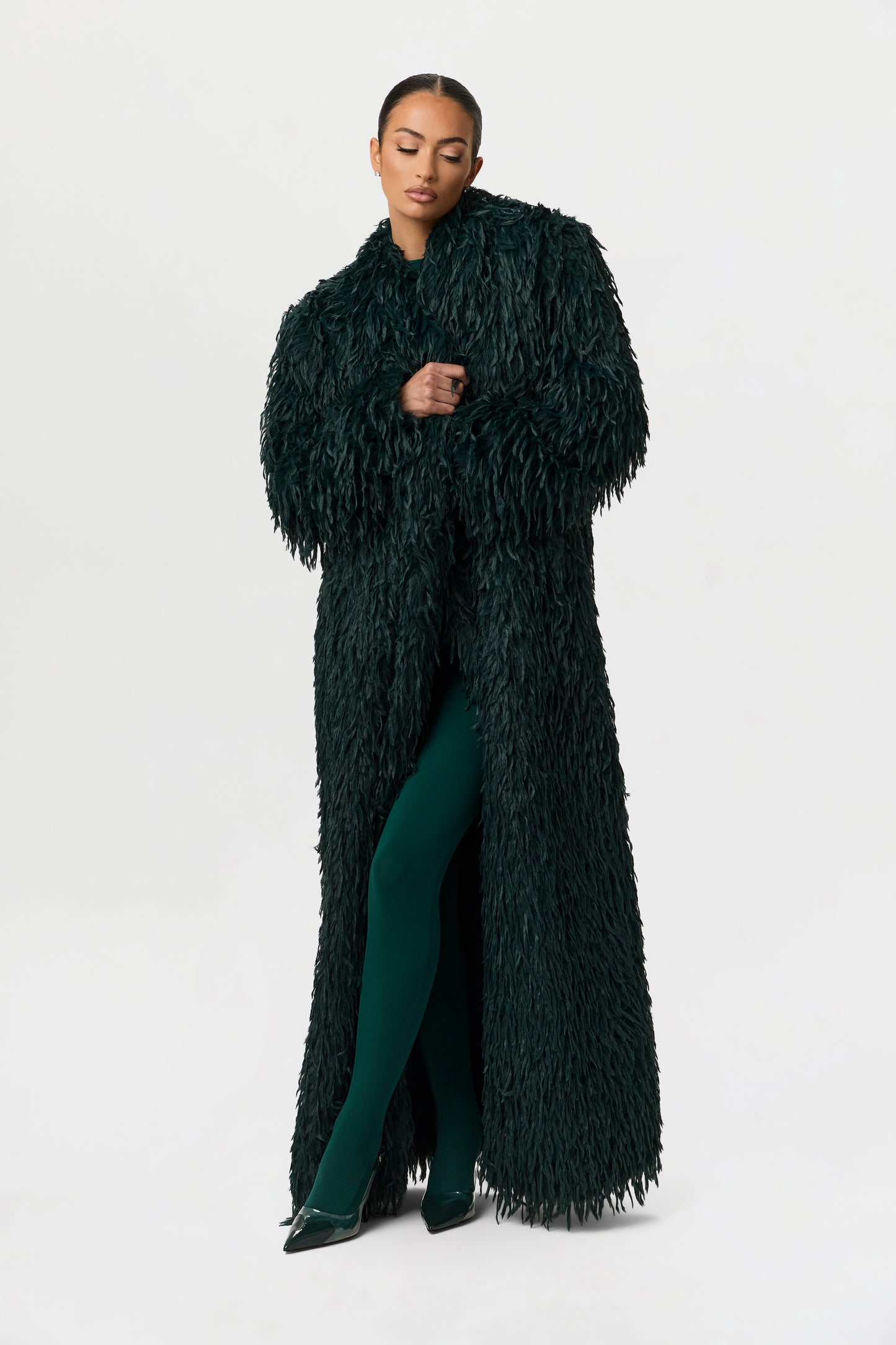 Faux Feather Long Coat