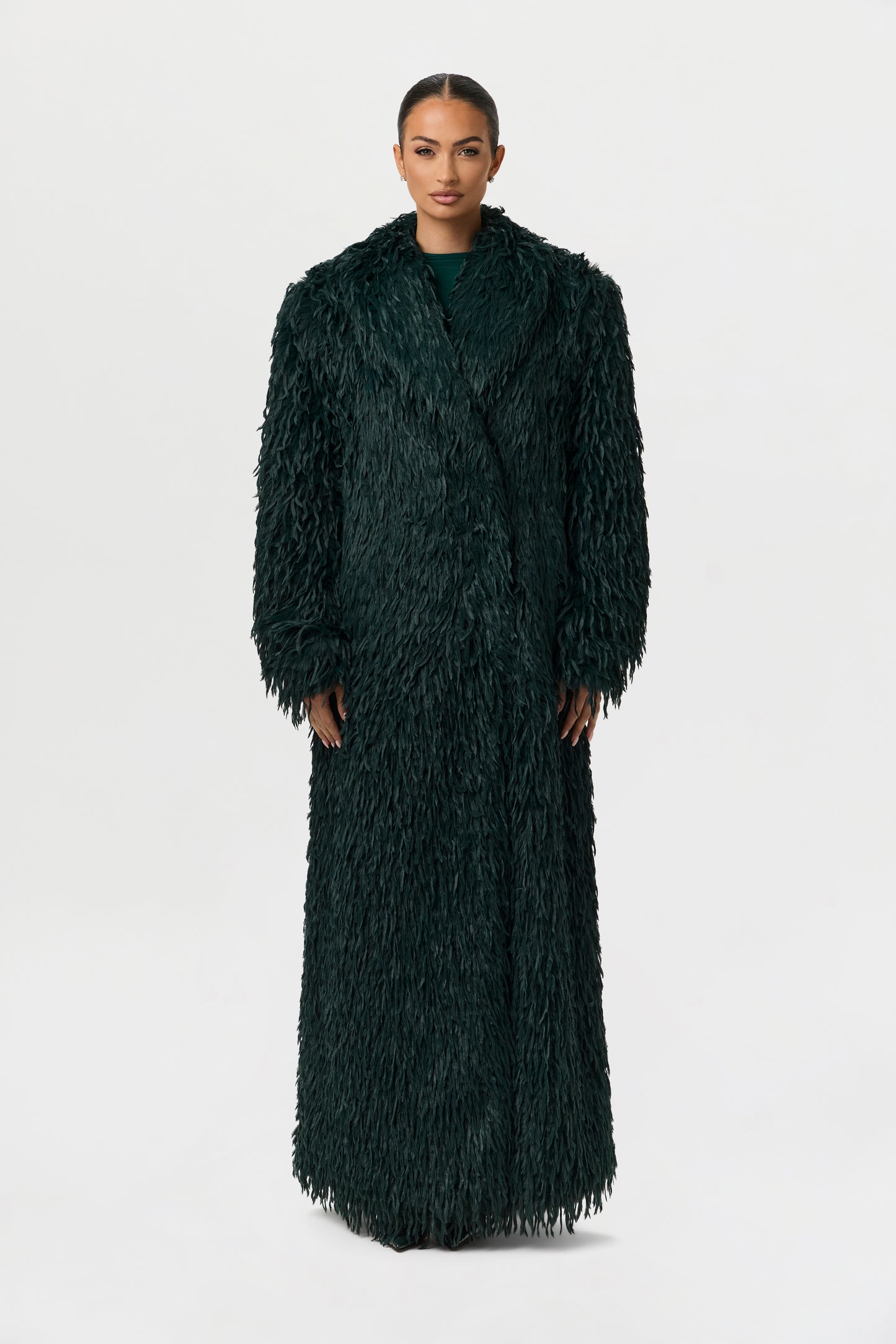 Faux Feather Long Coat