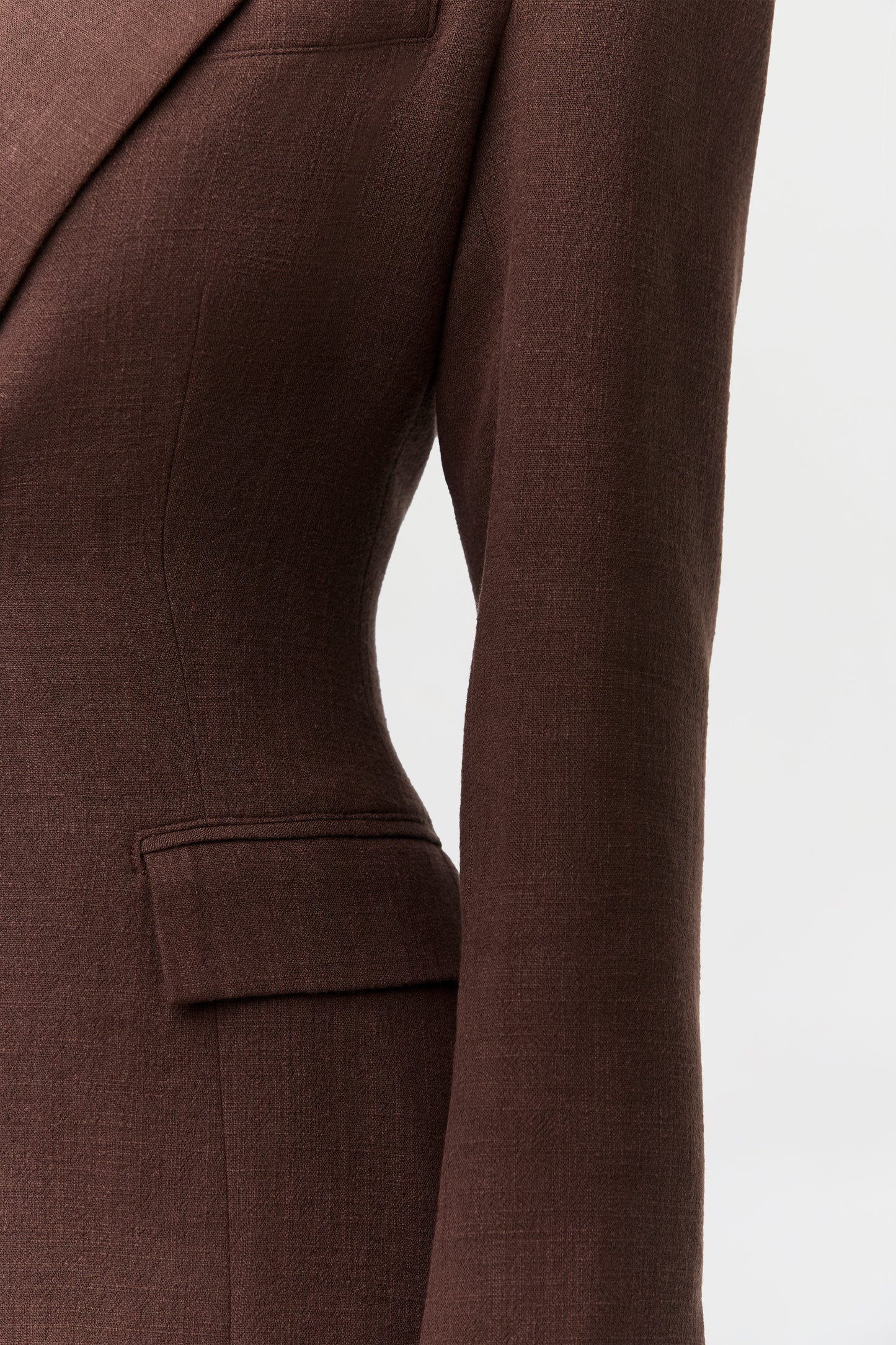 Dark Chocolate Linen Sculpt Suited Blazer