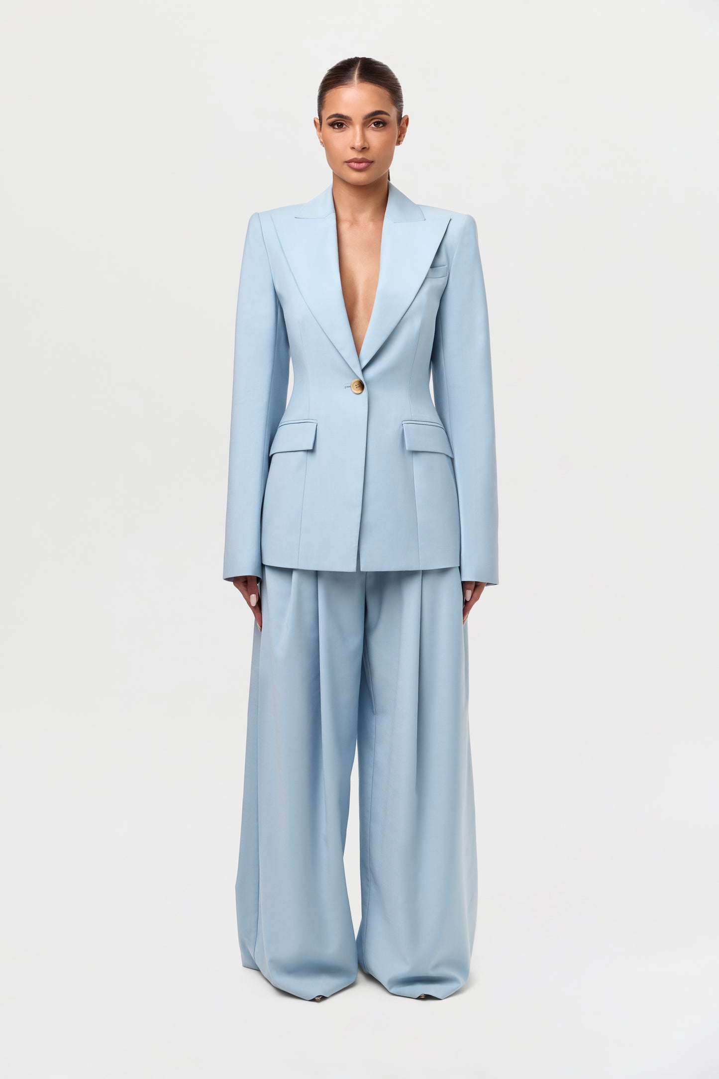 Power Shoulder Fitted Suit Blazer