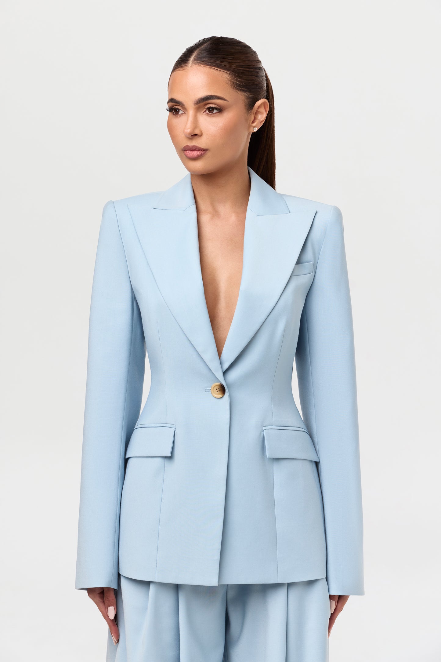 Power Shoulder Fitted Suit Blazer