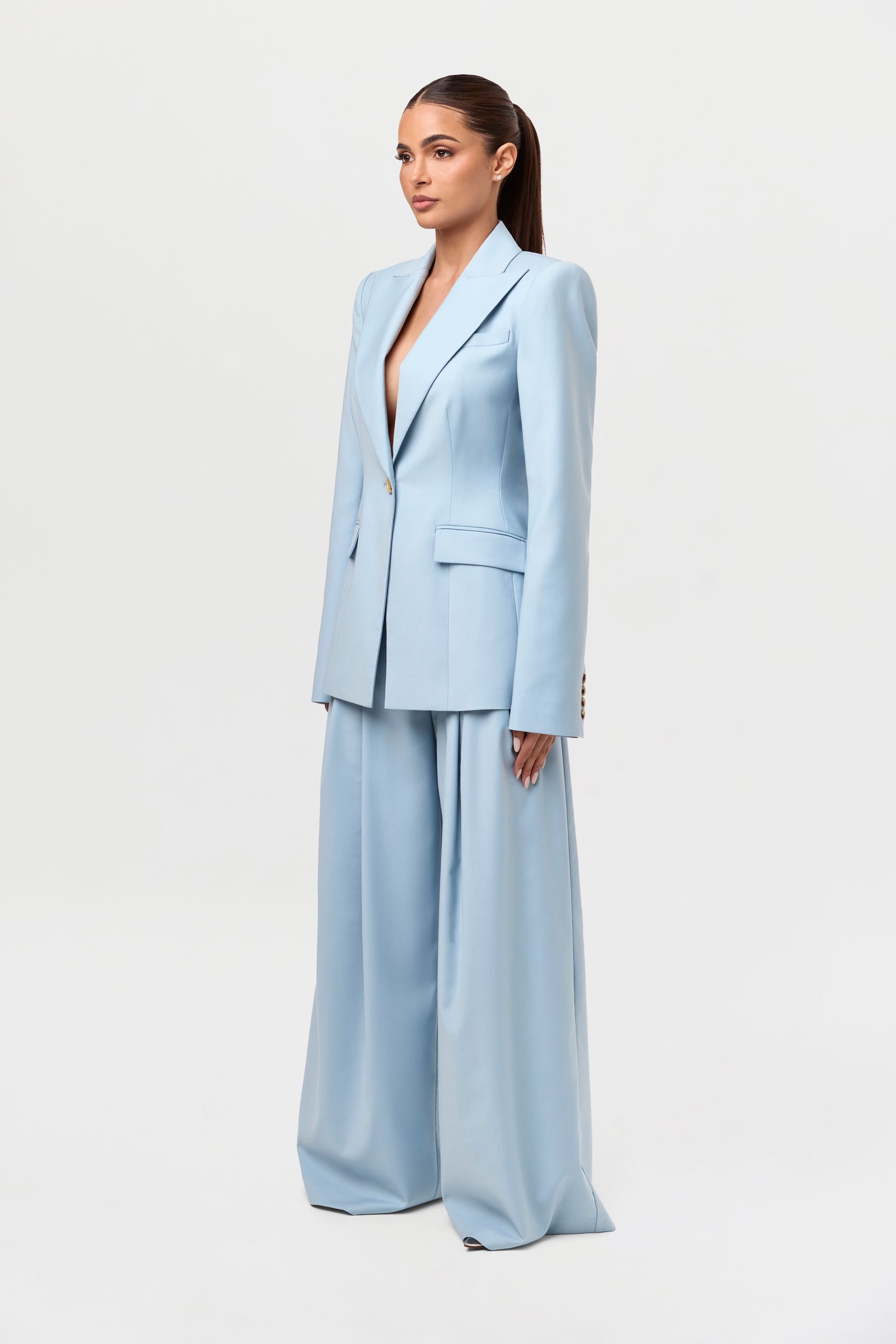 Power Shoulder Fitted Suit Blazer