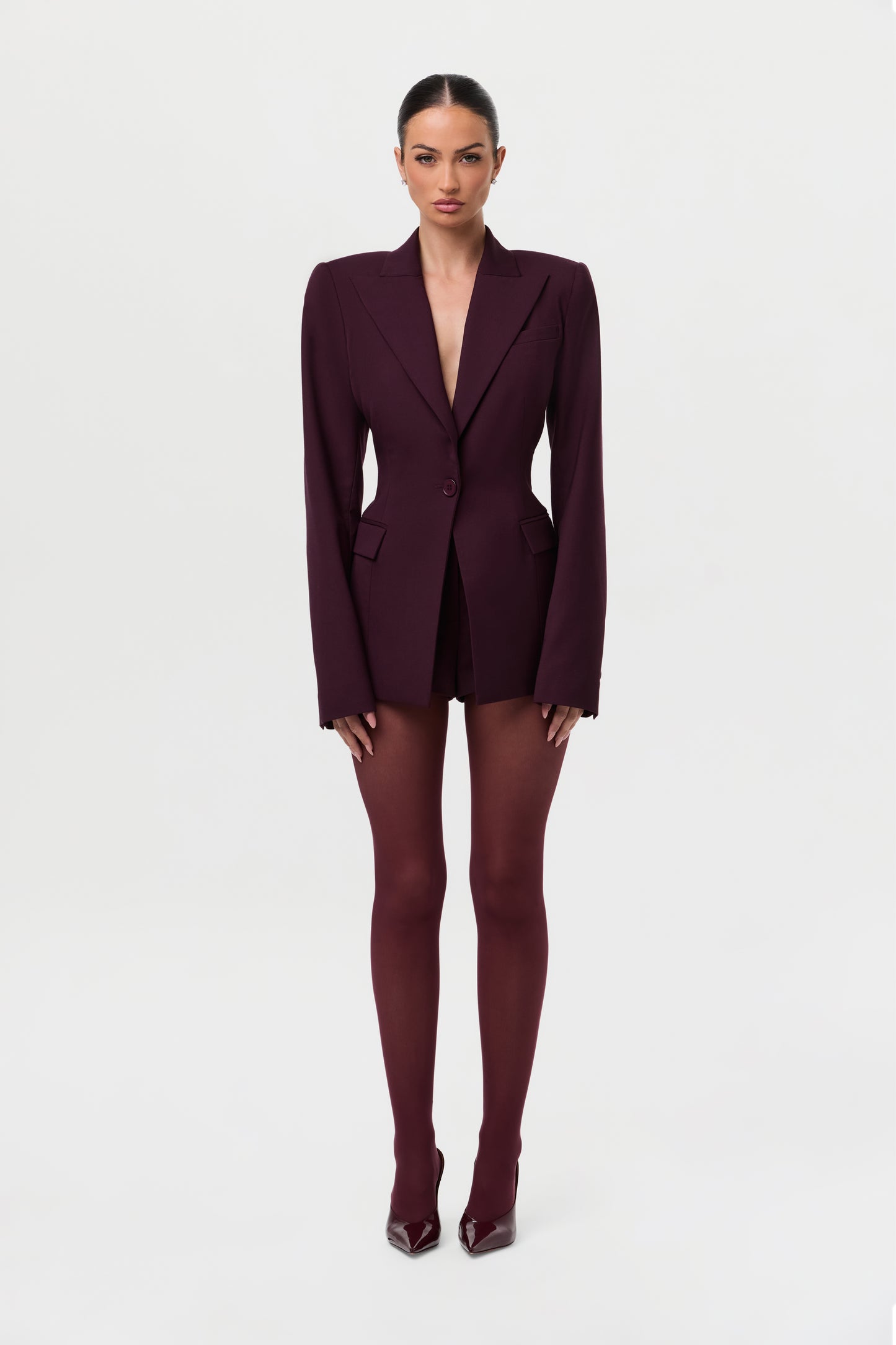 Power Shoulder Fitted Suit Blazer