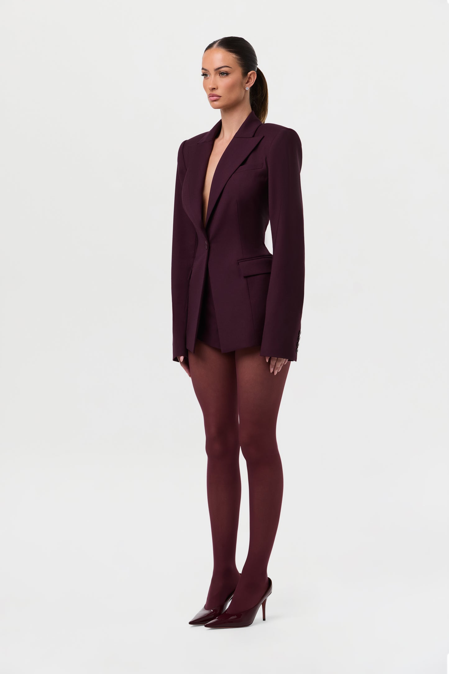 Power Shoulder Fitted Suit Blazer