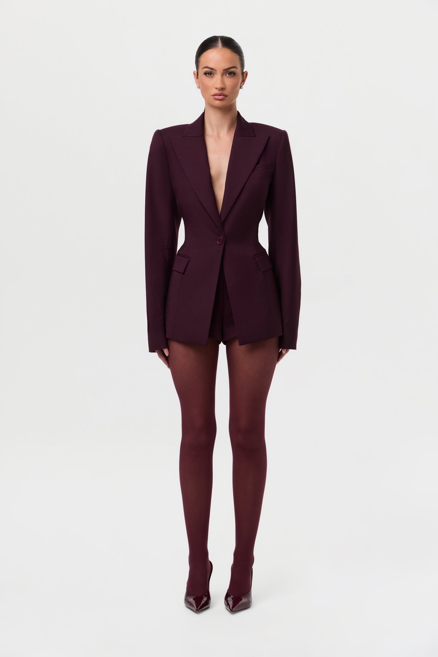 Power Shoulder Fitted Suit Blazer