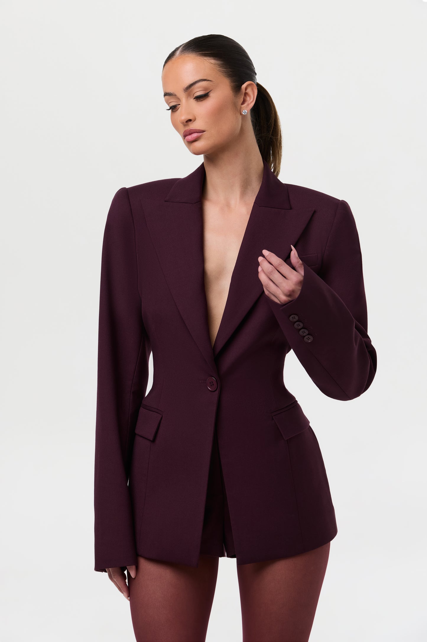 Power Shoulder Fitted Suit Blazer