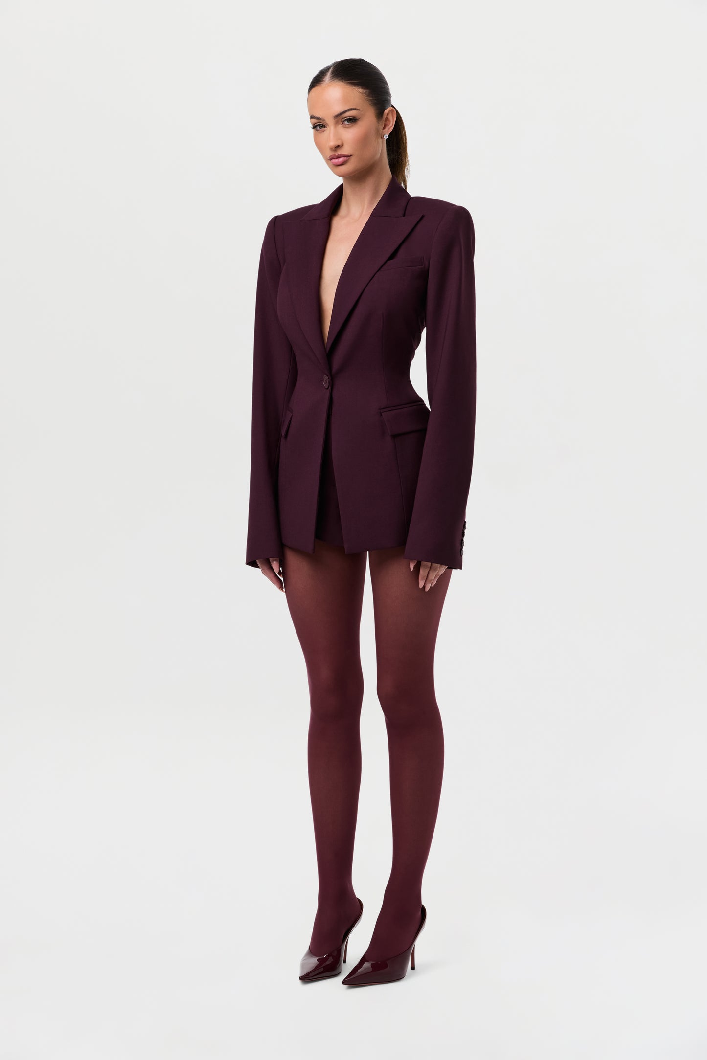 Power Shoulder Fitted Suit Blazer
