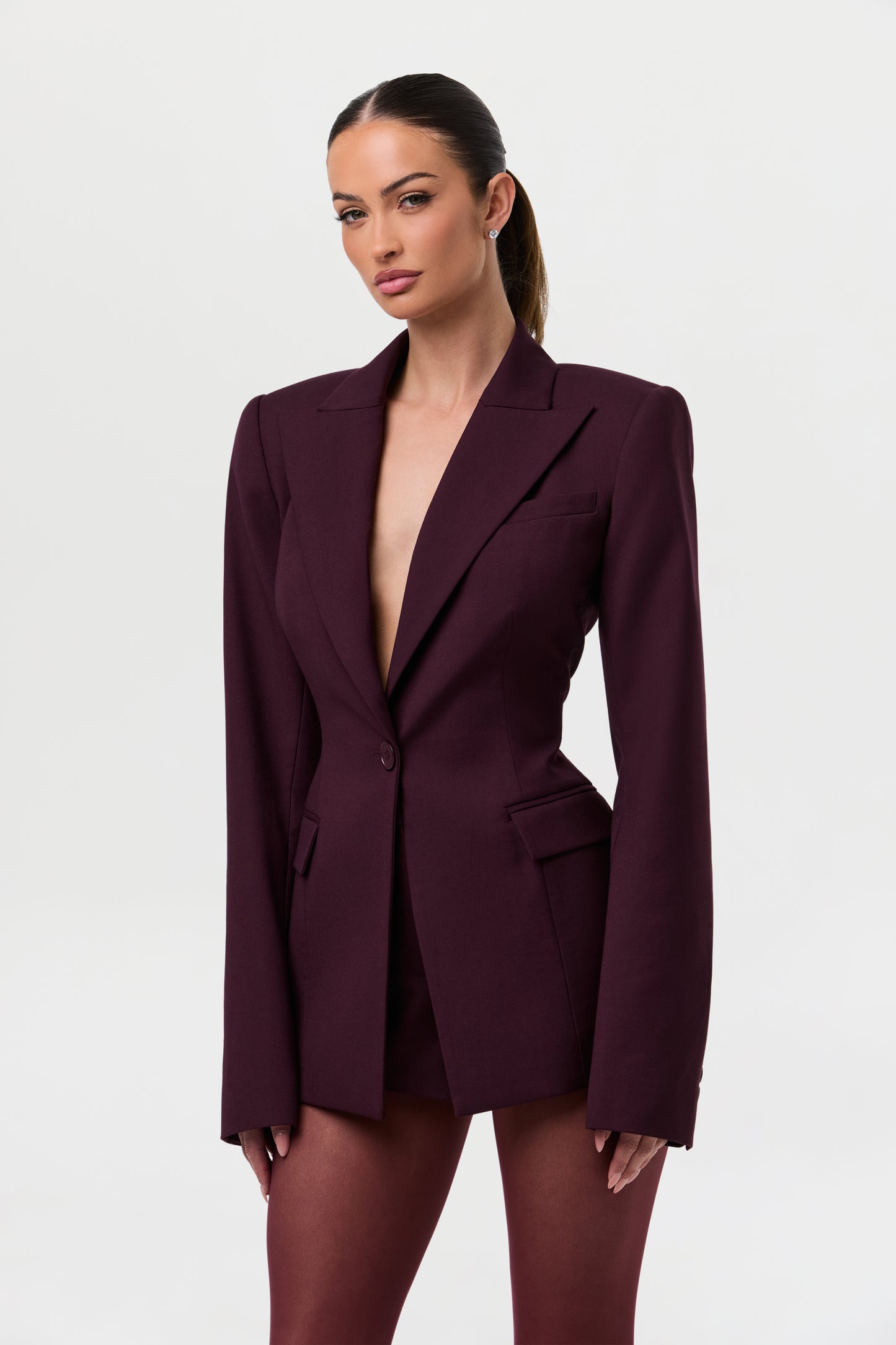 Power Shoulder Fitted Suit Blazer