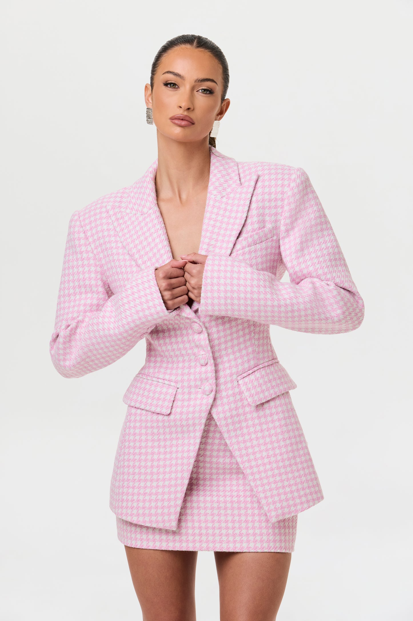 Tweed Houndstooth Suited Blazer