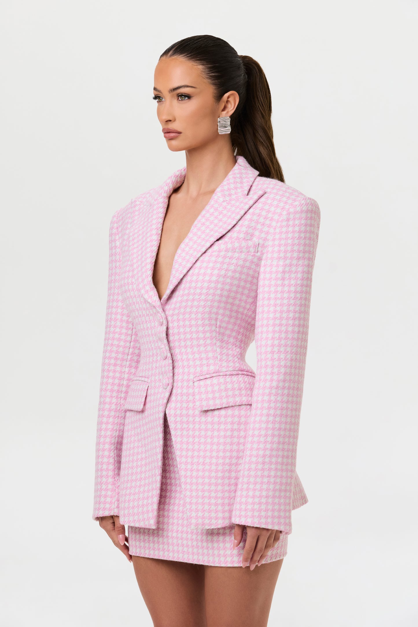 Tweed Houndstooth Suited Blazer