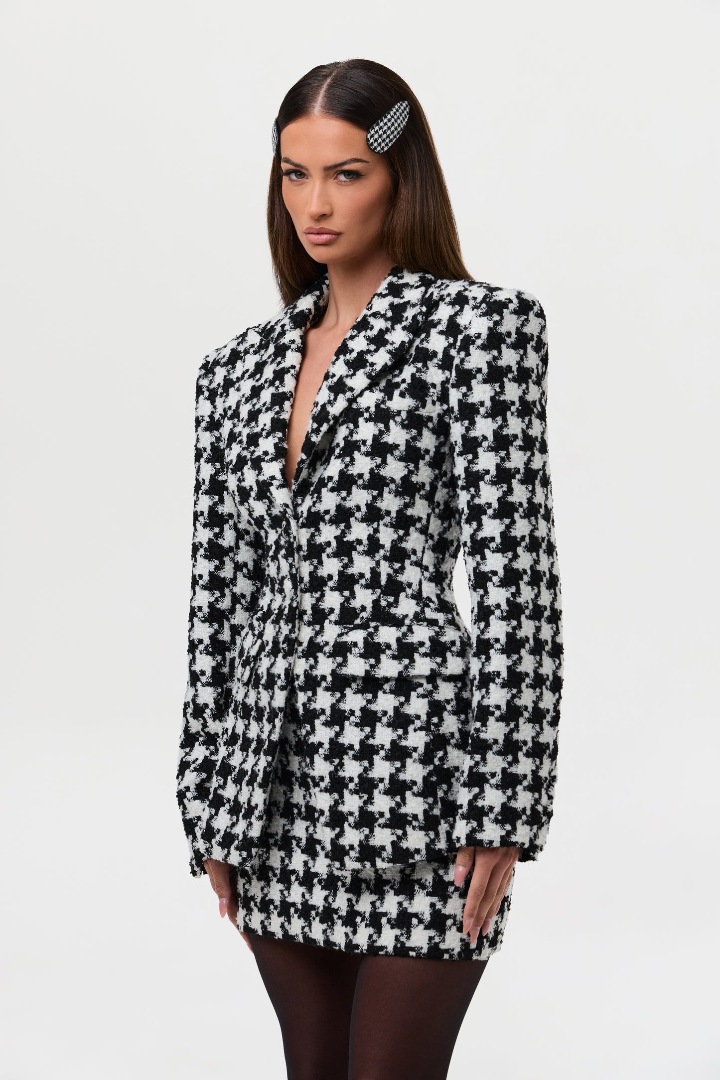 Tweed Houndstooth Suited Blazer