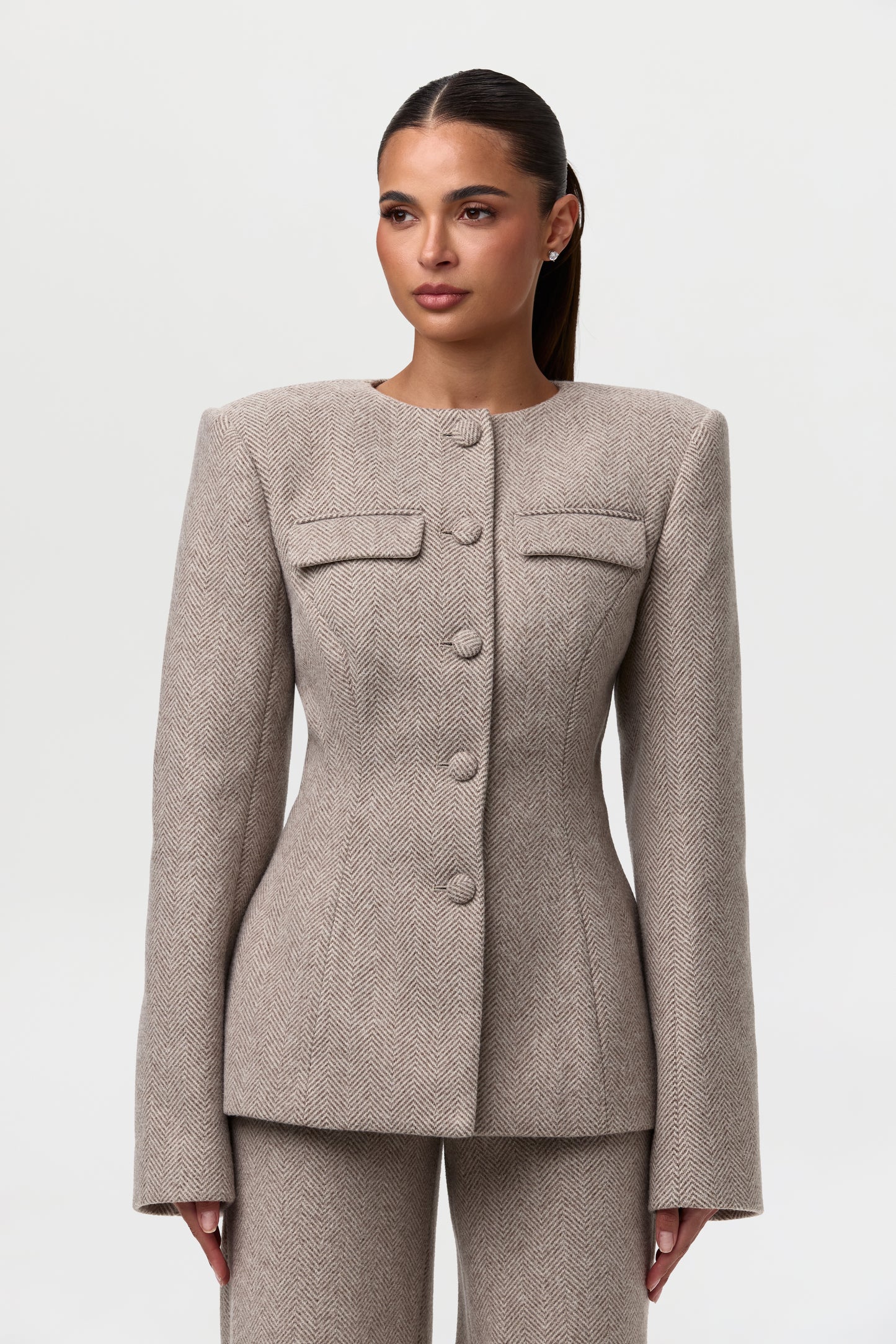 Chevron Suited Button Up Blazer