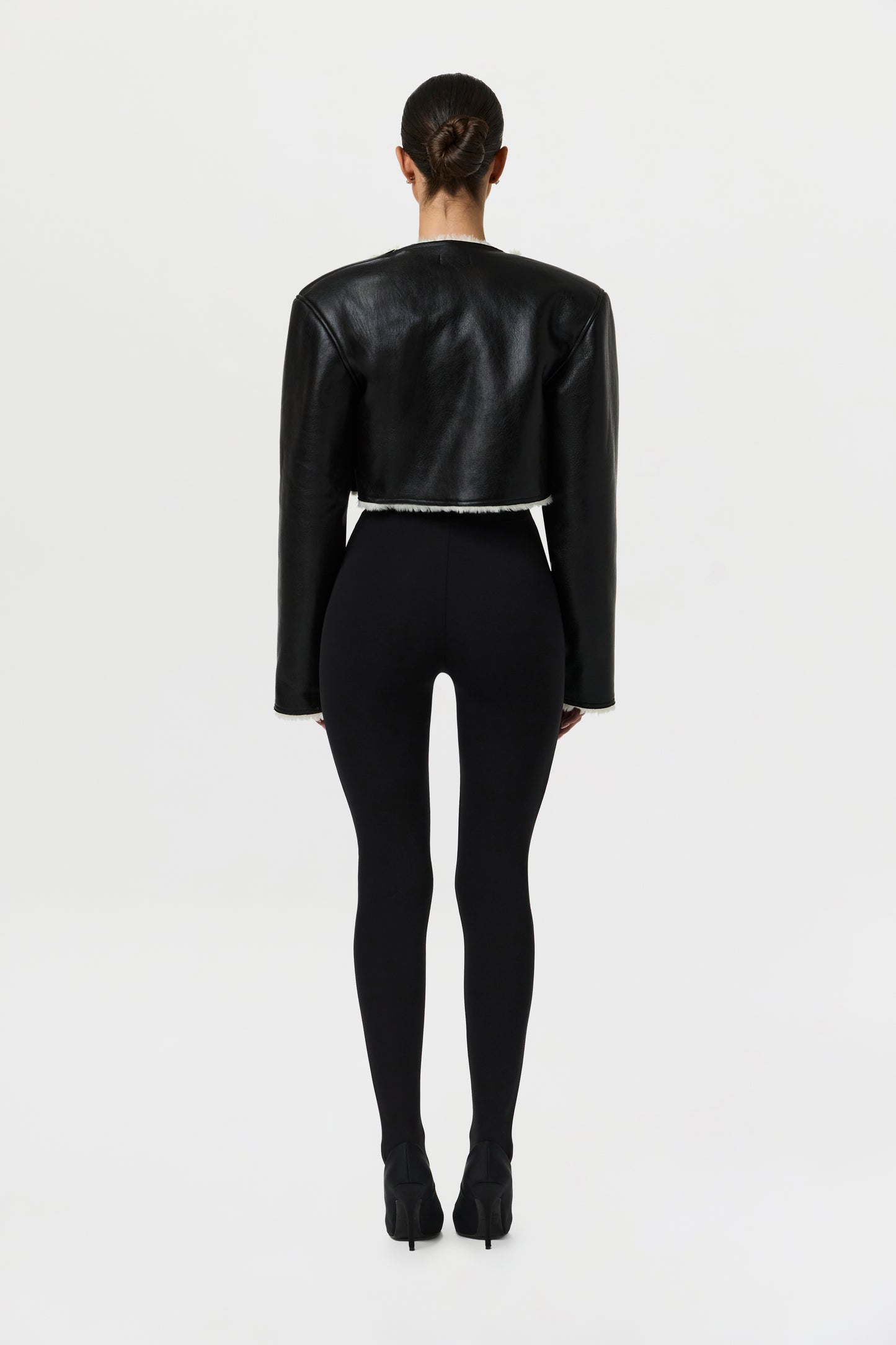 Vegan Leather Sherpa Cropped Jacket