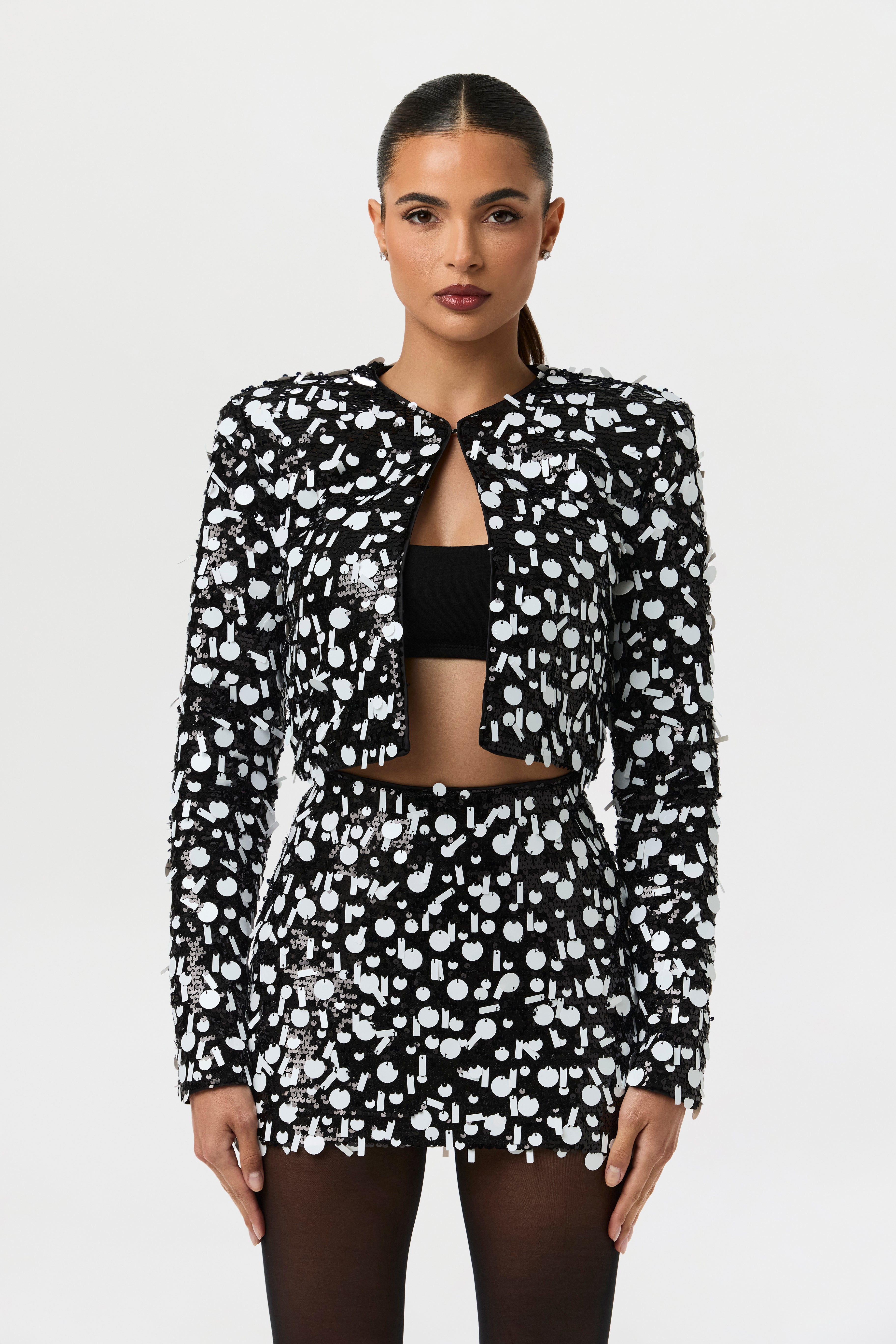 Geometric Sequin Cropped Jacket – Naked Wardrobe