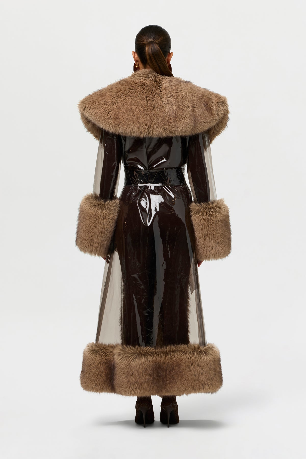 Vinyl Faux Fur Long Coat