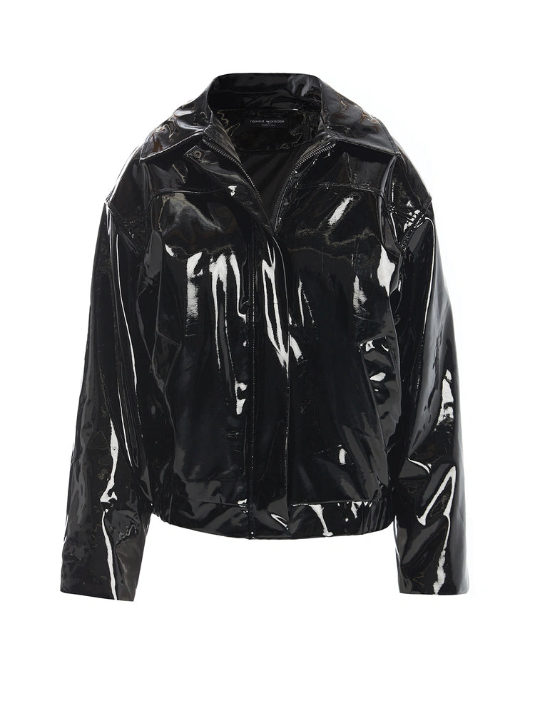 Womens black vinyl jacket new arrivals