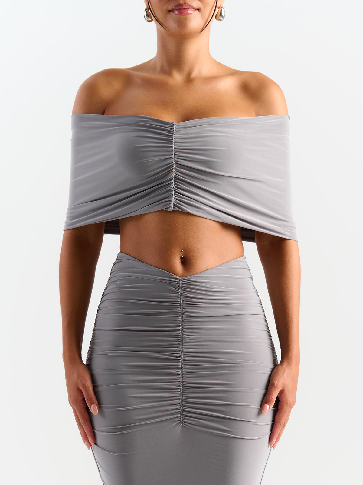 Hourglass Off-Shoulder Ruched Crop Top