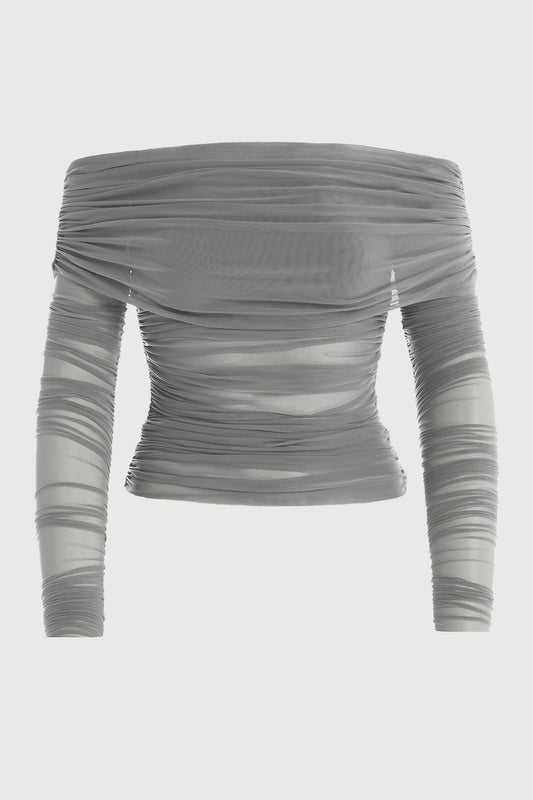Naked Wardrobe  Ruched Long Sleeve Crop Top Gray Size XL - $45 - From Kat