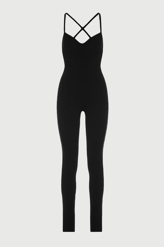 Naked Wardrobe - high neck burnout unitard jumpsuit in black tiger