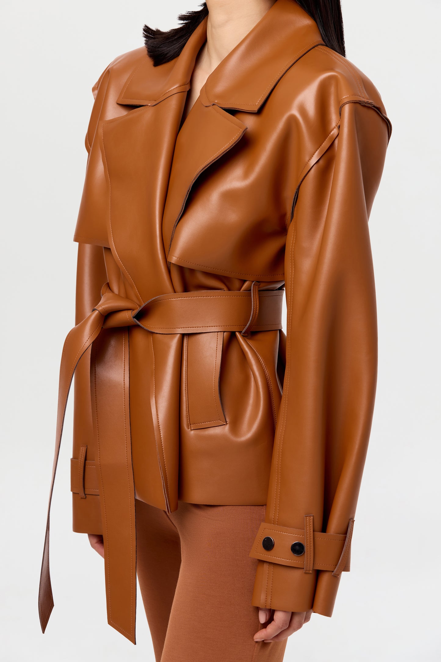 Vegan Leather Cropped Trench Jacket