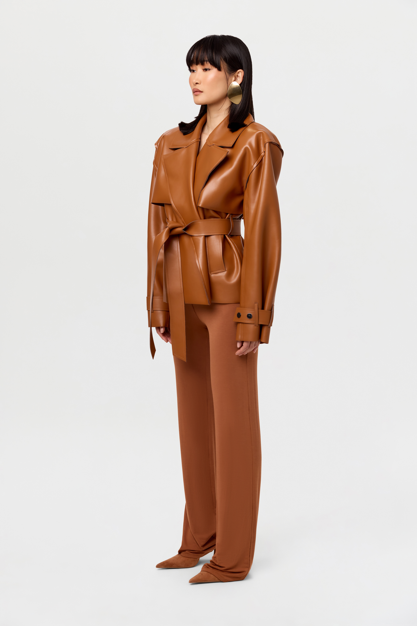 Vegan Leather Cropped Trench Jacket