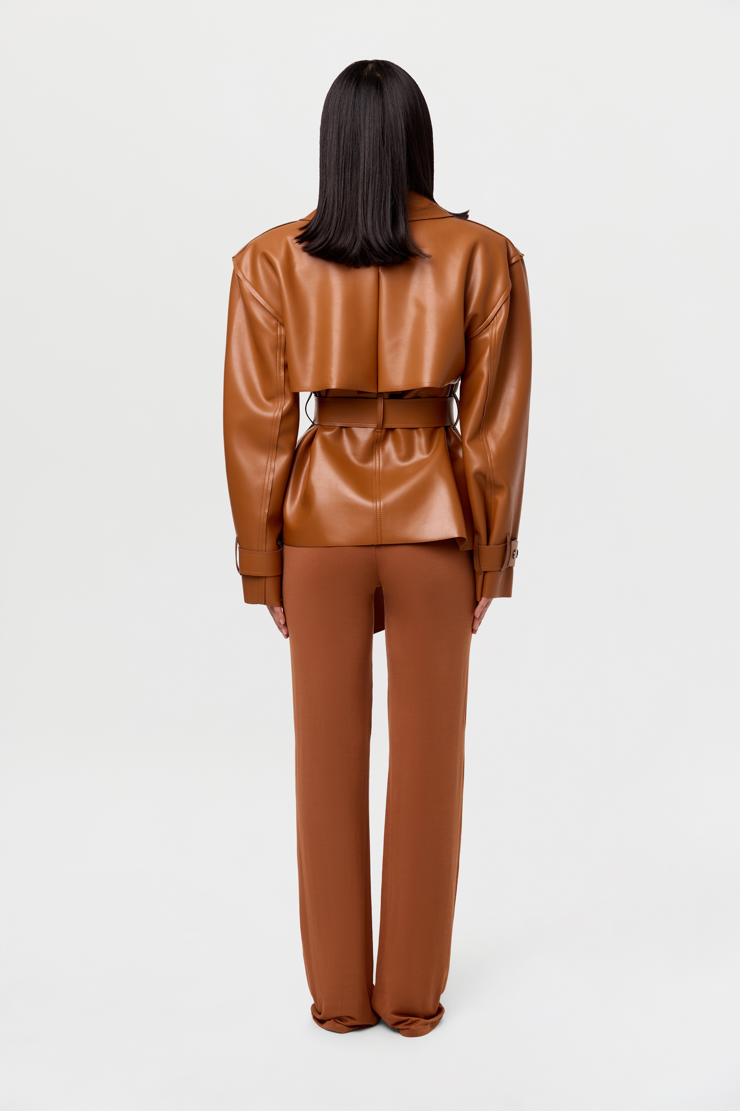 Vegan Leather Cropped Trench Jacket